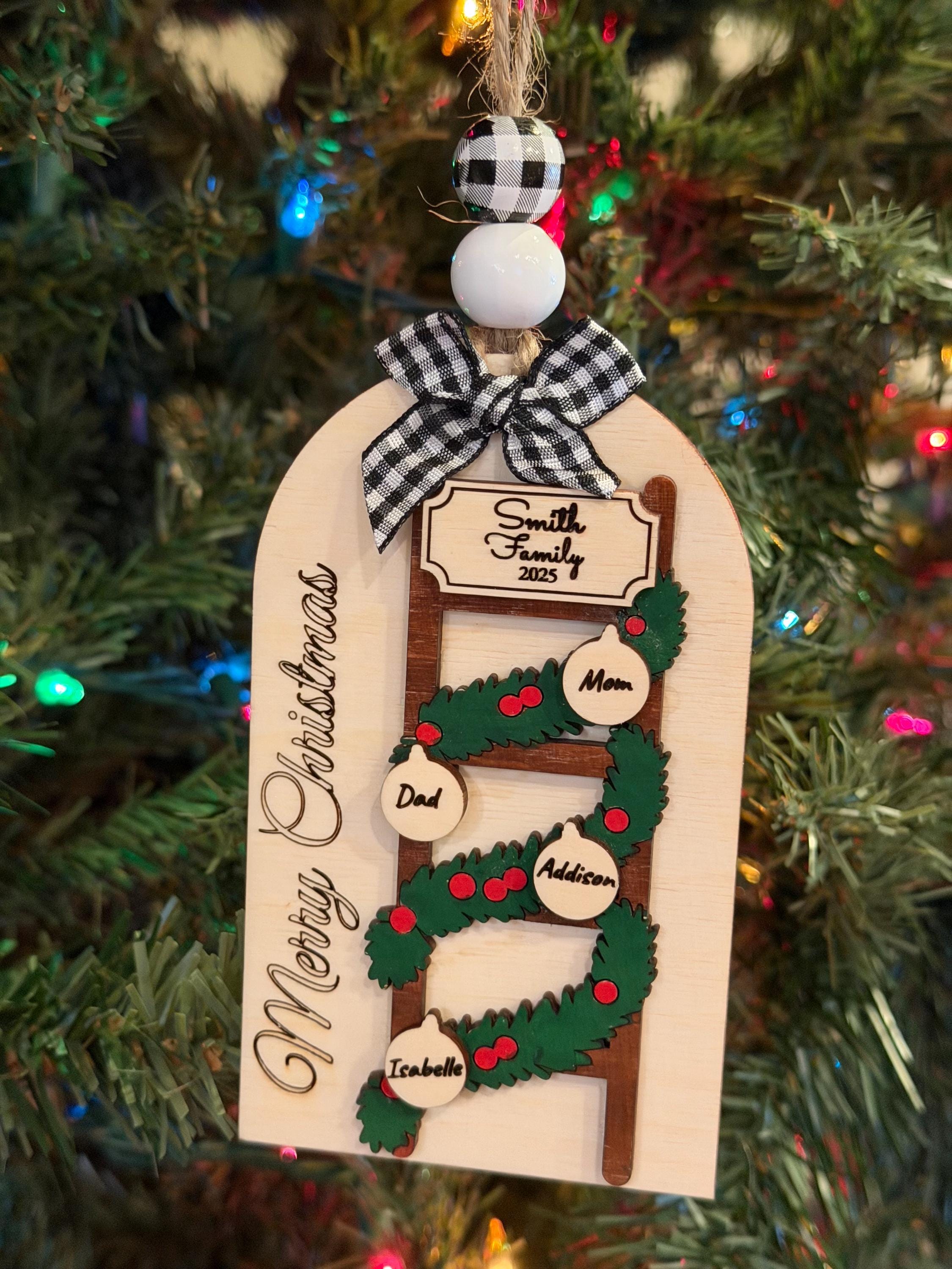 Ladder Ornament - Family Name Ornament - Laser cut Wood Christmas Ornament - Rustic Decor - Christmas Decor - Personalized Family Ornament