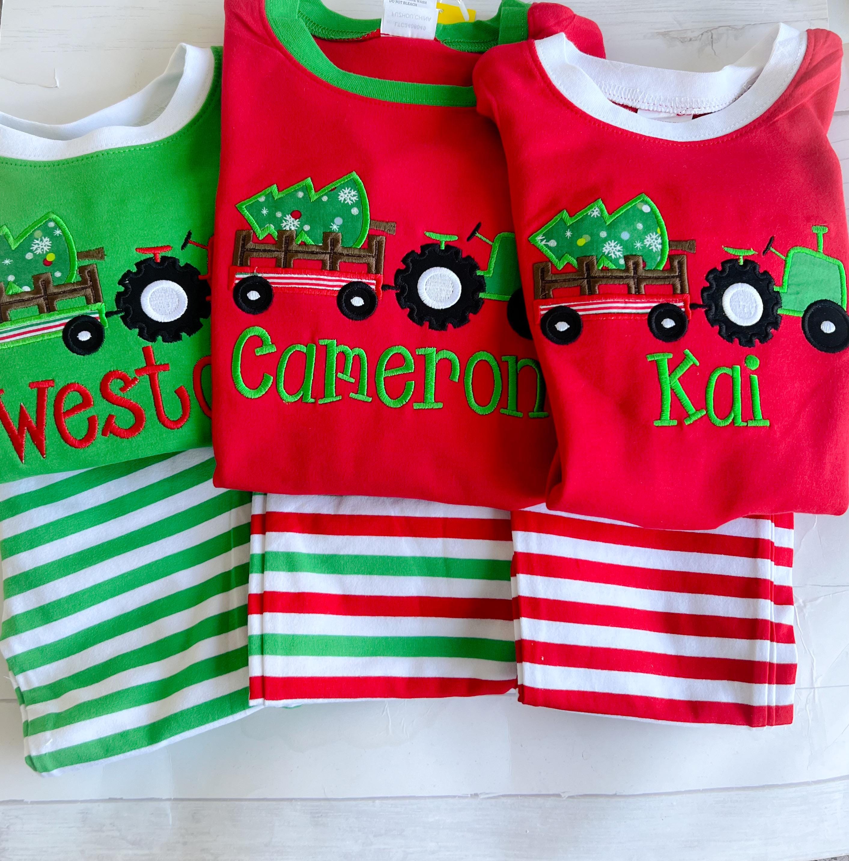 PRE-ORDER - Christmas Tractor- Boy's Christmas PJs- Christmas Tree - Personalized Christmas PJs - Christmas Tractor -Tractor Pajamas-Tractor