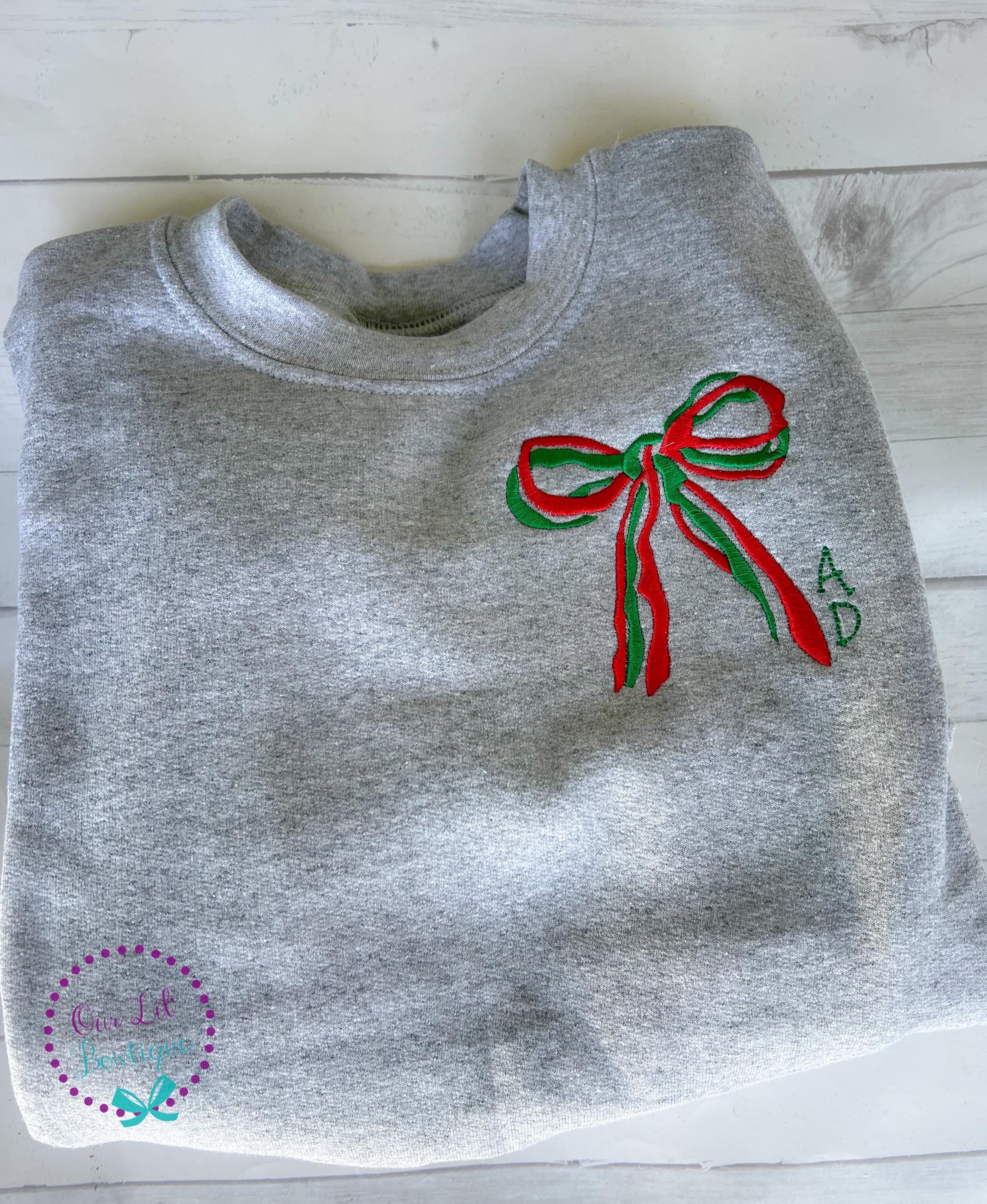 Bow Monogram Sweatshirt - Personalized Initial Sweatshirt - Christmas Bow - Christmas Sweatshirt