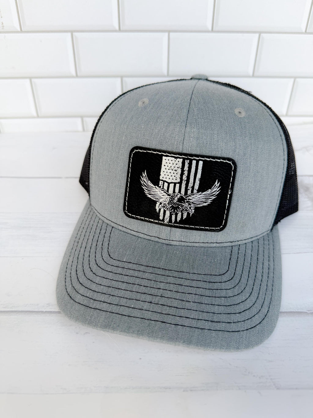 Flag and Eagle Hat - Gift for Him - Leather Patch - Fathers Day Gift - Custom Hat