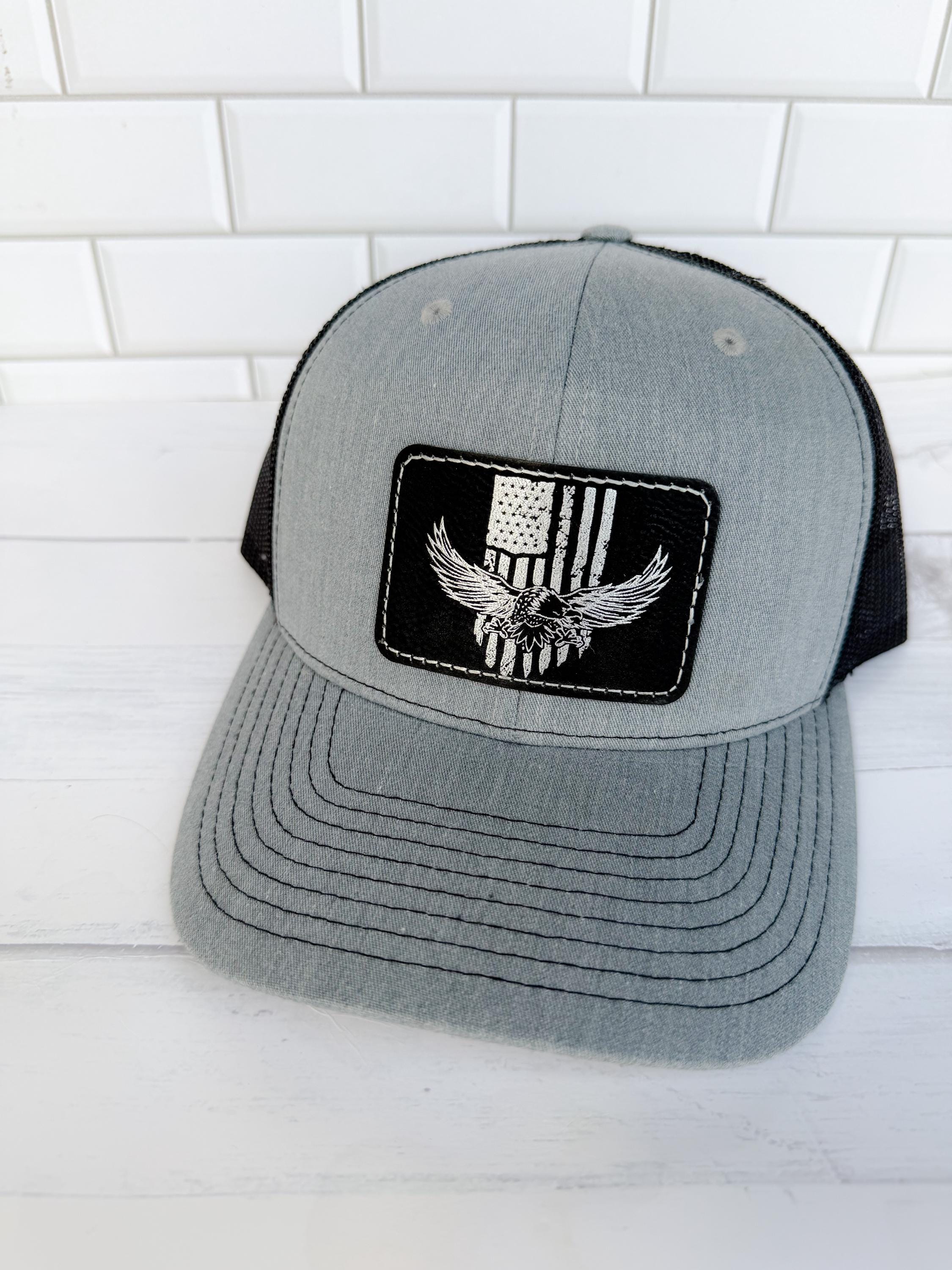 Flag and Eagle Hat - Gift for Him - Leather Patch - Fathers Day Gift - Custom Hat