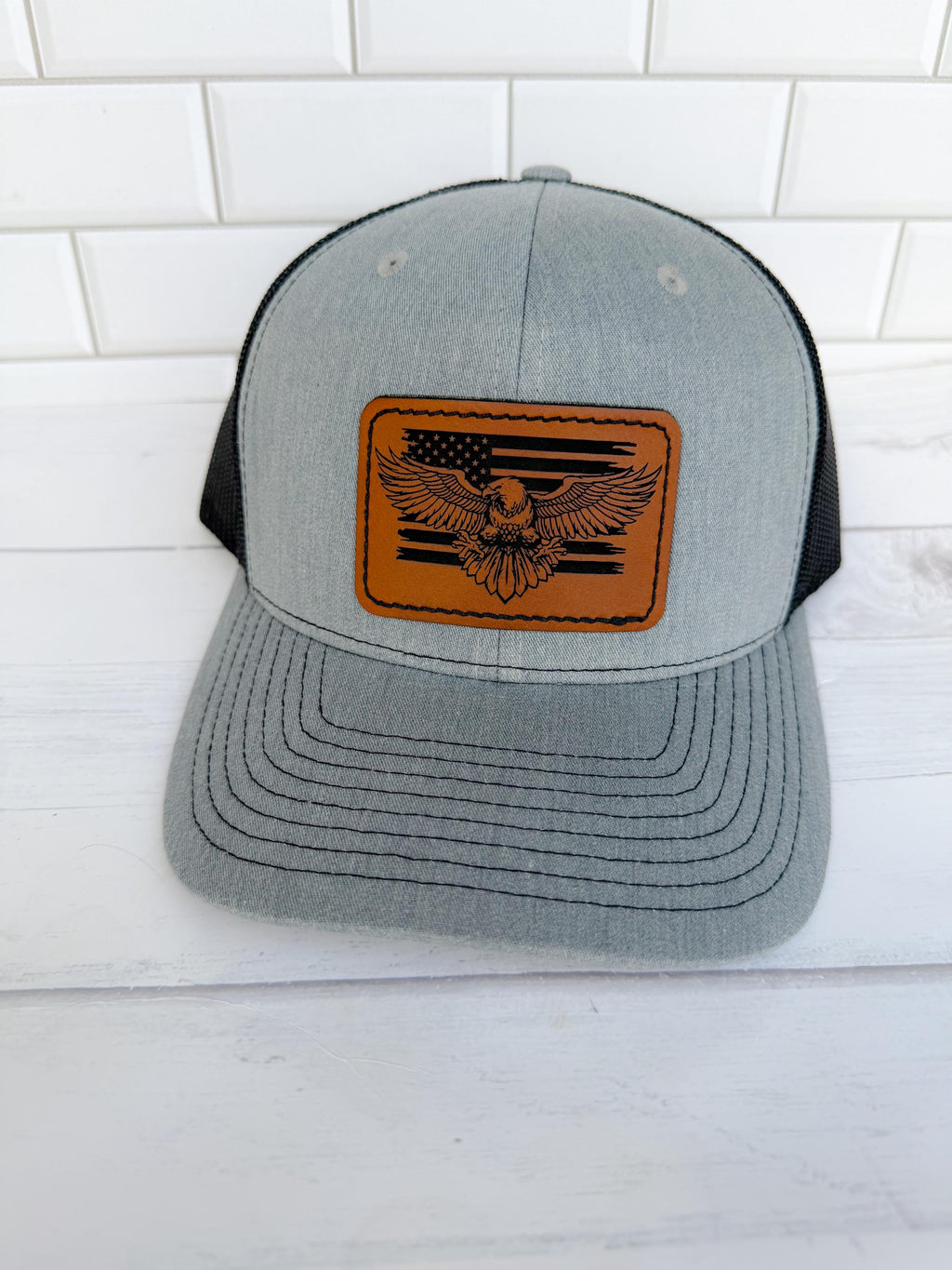 Flag and Eagle Hat - Gift for Him - Leather Patch - Fathers Day Gift - Custom Hat