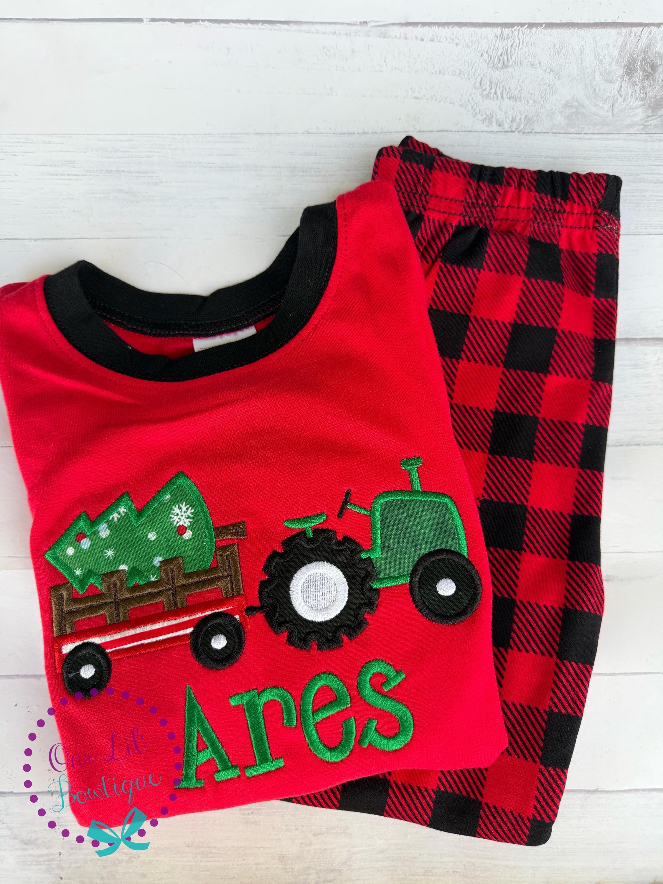 PRE-ORDER - Christmas Tractor- Boy's Christmas PJs- Christmas Tree - Personalized Christmas PJs - Christmas Tractor -Tractor Pajamas-Tractor