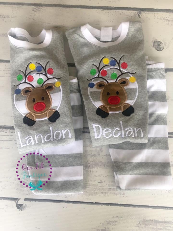 PRE-ORDER Reindeer Christmas Pajamas - Christmas PJs- Pajamas- Personalized Christmas PJs - Christmas Reindeer -Matching Christmas Pajamas