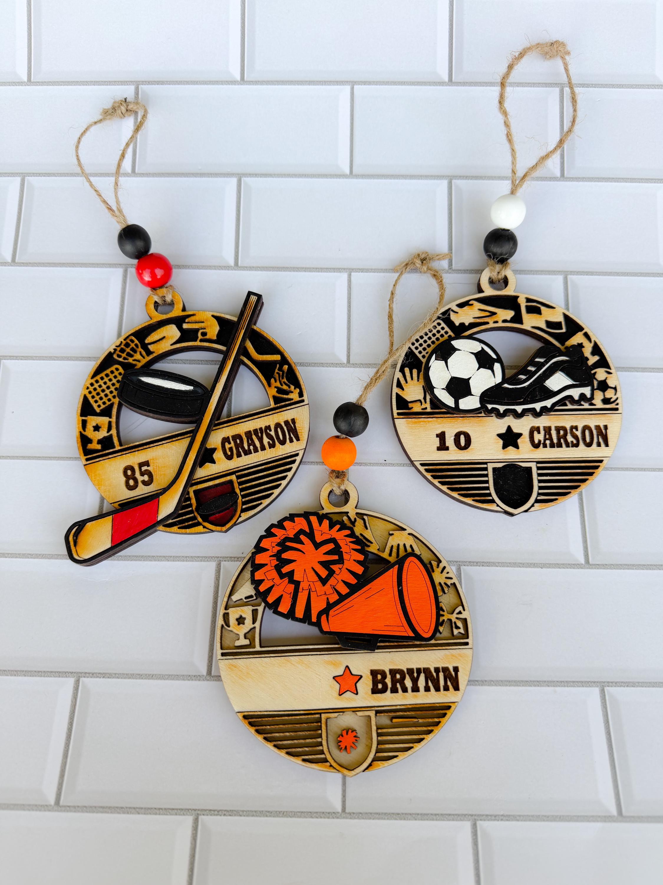Sports Ornaments - Wooden Hanging Christmas Tree Ornament - Personalized