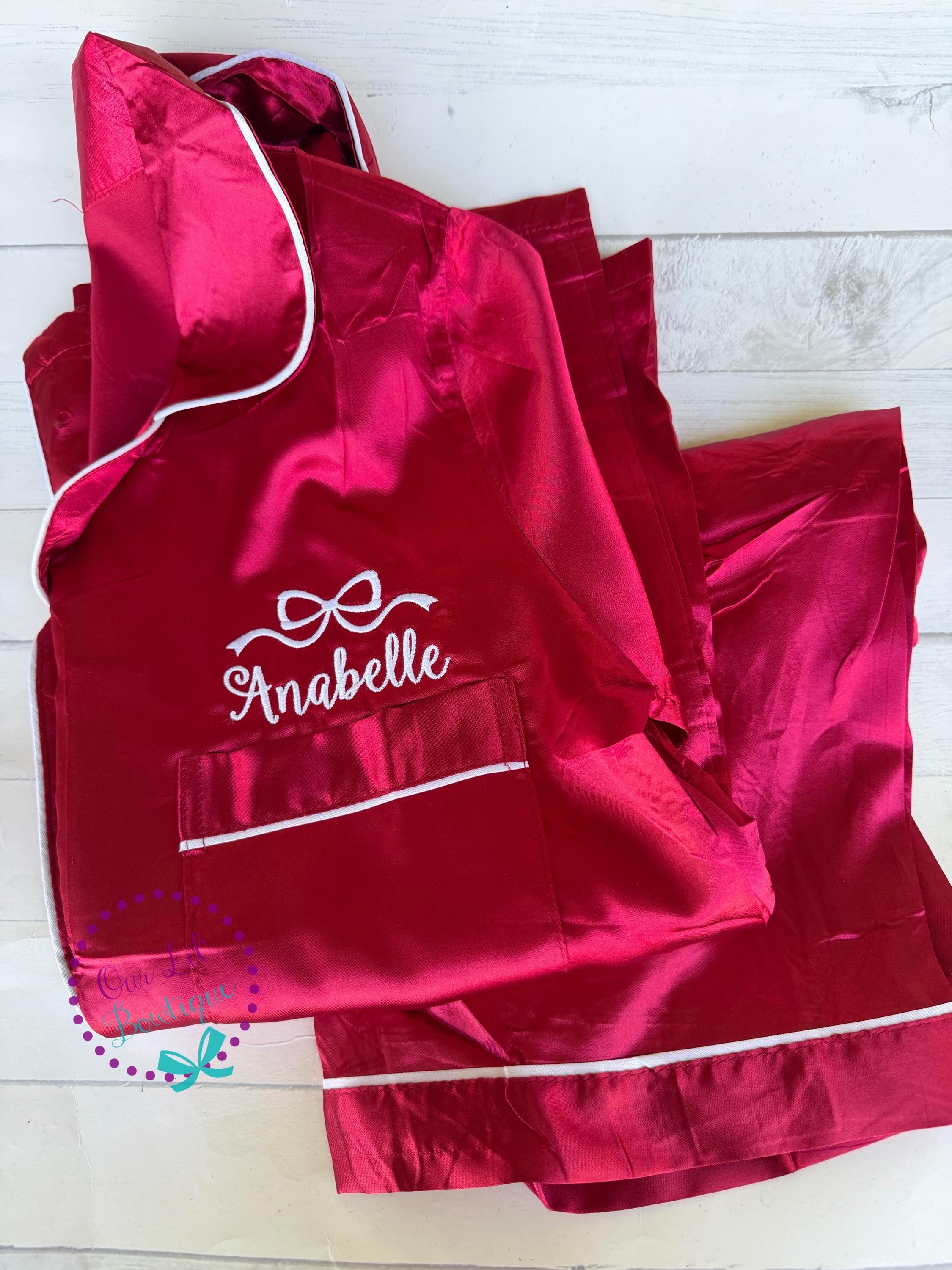 Bow Personalized Pajamas - Silk Pajamas - Kids PJs - Birthday PJs- Personalized Birthday Shirt - Valentine Pajamas