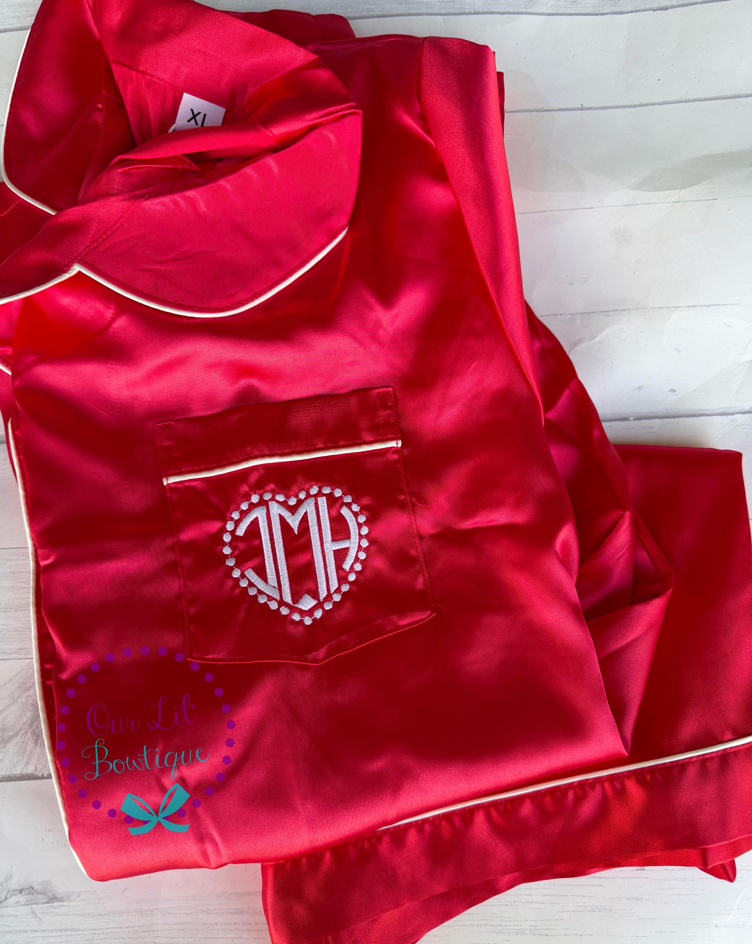 Heart Personalized Pajamas - Silk Pajamas - Silk PJs- Birthday PJs - Valentine Pajamas