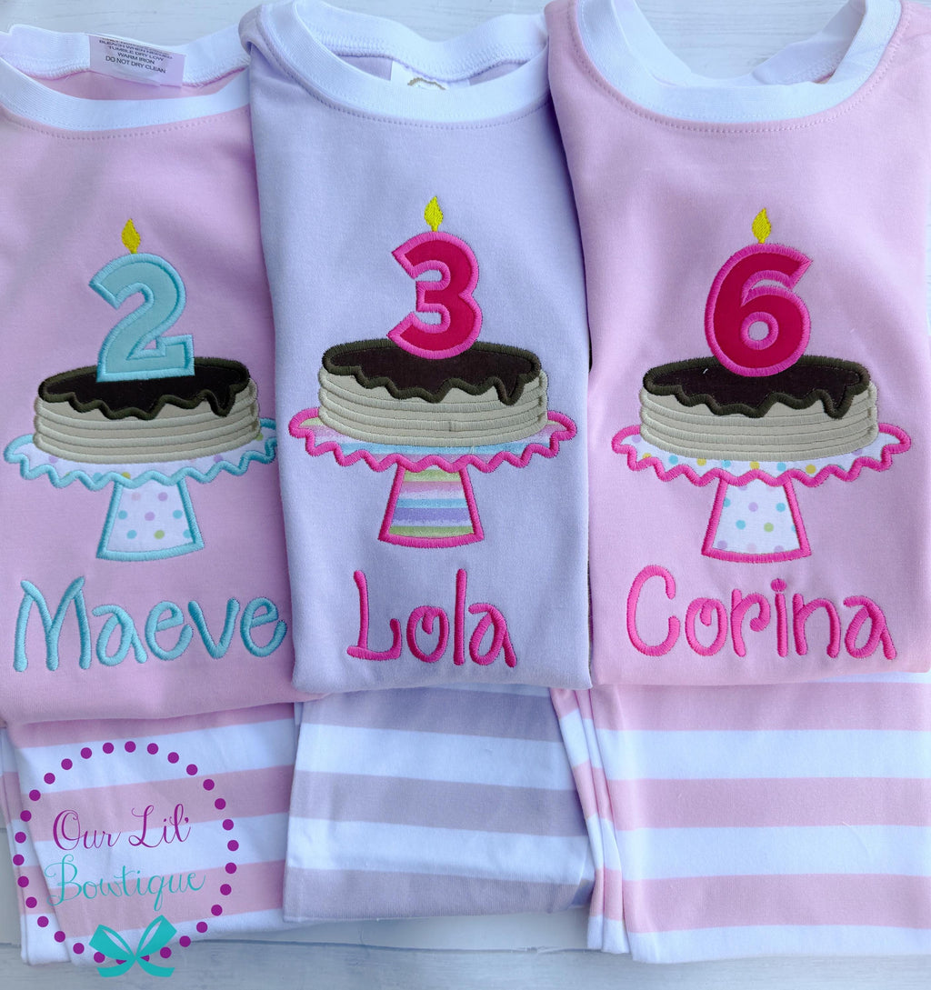 Personalized Pancake Birthday Outfit: Applique Shirt & Striped Leggings