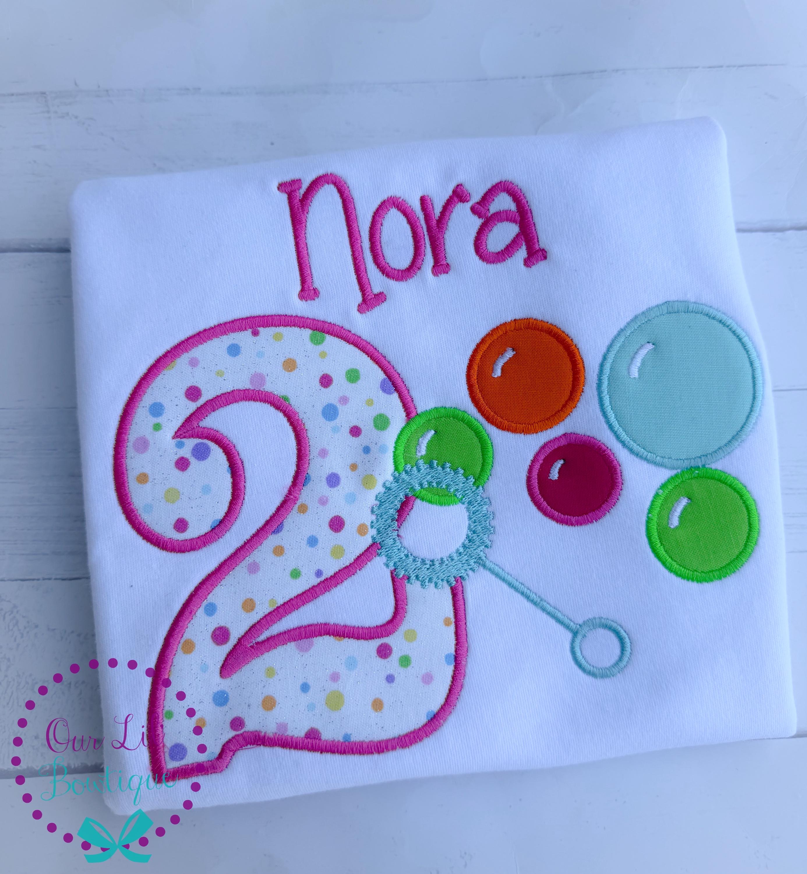 Personalized Bubble Birthday Shirt: Wand & Colorful Bubbles