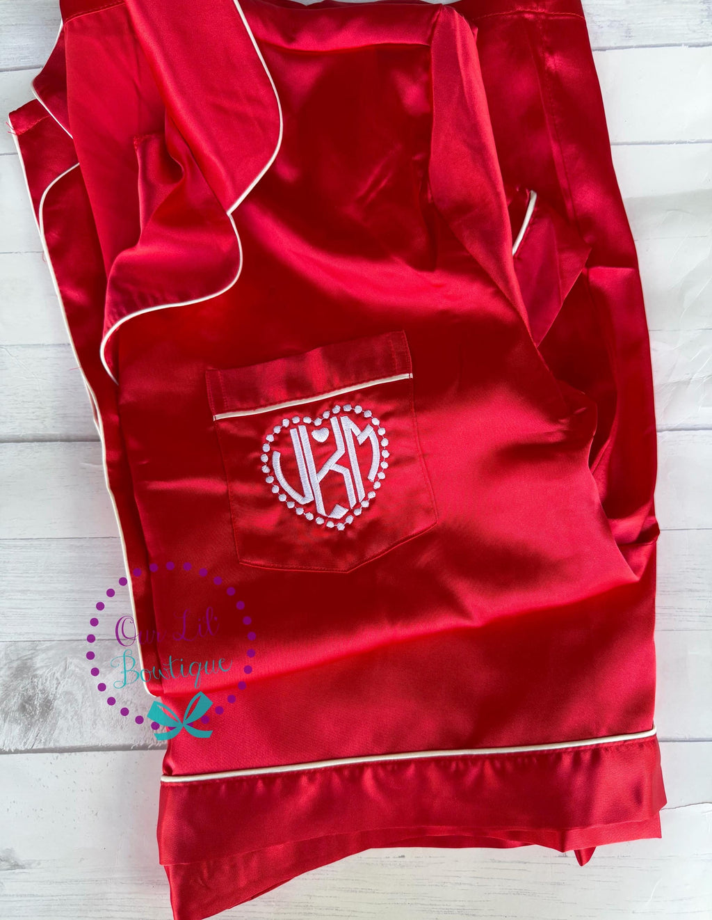 Heart Personalized Pajamas - Silk Pajamas - Silk PJs- Birthday PJs - Valentine Pajamas
