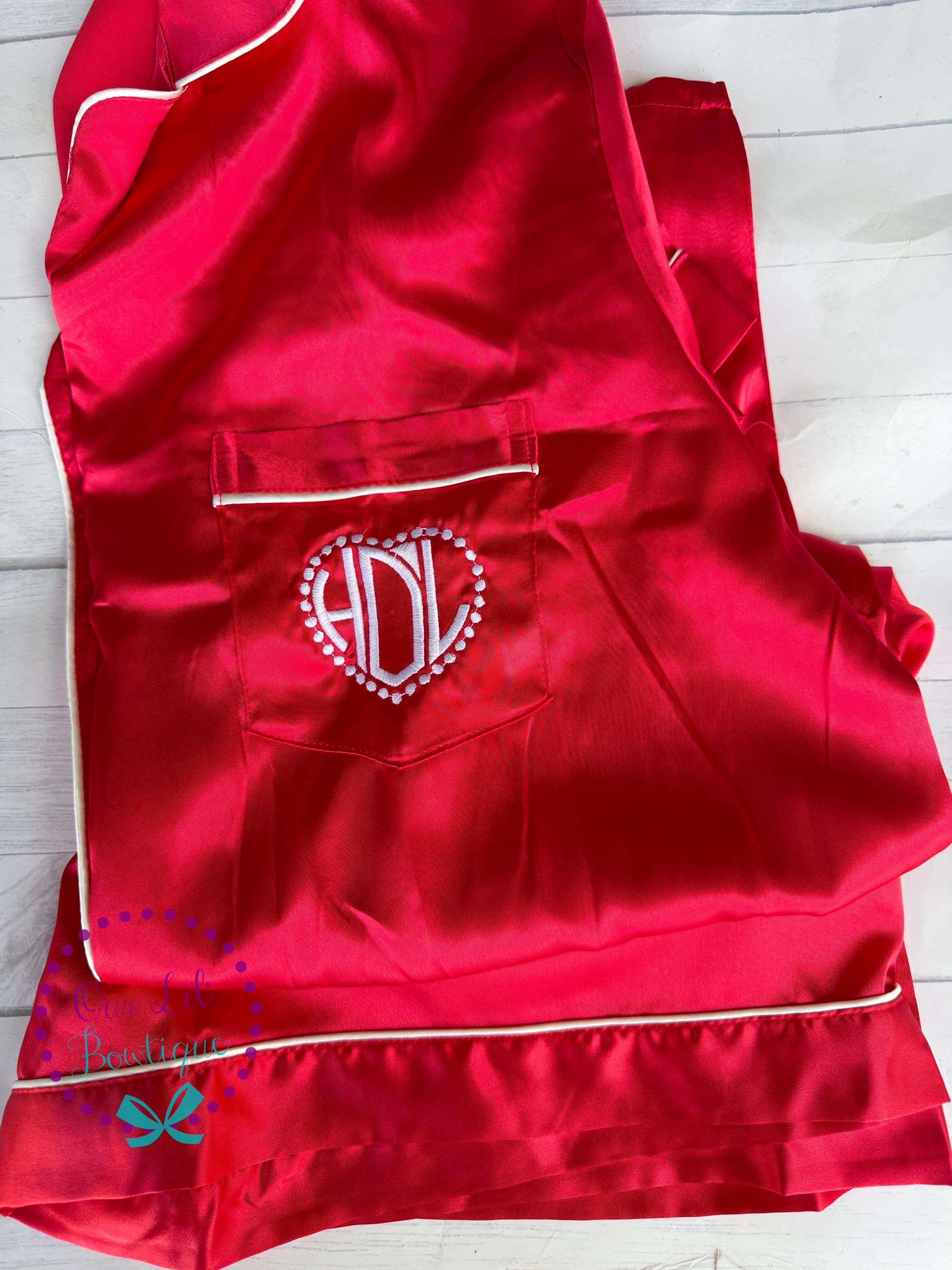 Heart Personalized Pajamas - Silk Pajamas - Silk PJs- Birthday PJs - Valentine Pajamas