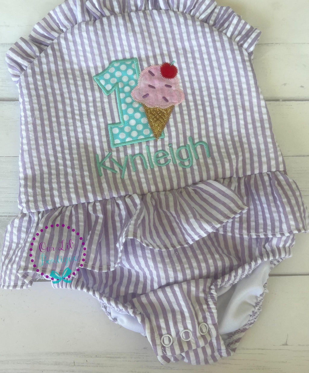 Ice Cream Bathing Suit - Monogrammed Seersucker Bathing Suit - Bathing Suit - Birthday Bathing Suit - Gingham