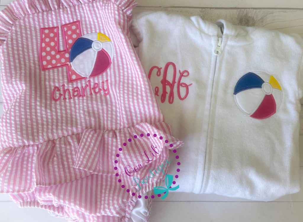 Beach Ball Bathing Suit - Monogrammed Seersucker Bathing Suit - Bathing Suit - Pool Party Bathing Suit - Gingham - One in the Sun