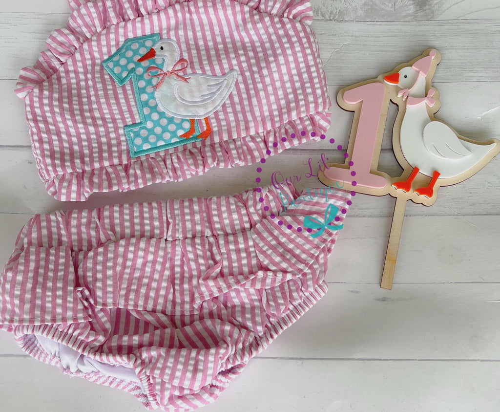 Goose Bathing Suit - Monogrammed Seersucker Bathing Suit - Bathing Suit - Baby - Toddler -- Gingham - Silly Goose