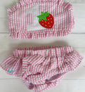 Strawberry Bathing Suit - Monogrammed Seersucker Bathing Suit - Bathing Suit - Baby - Toddler - Pool Party Bathing Suit - Gingham
