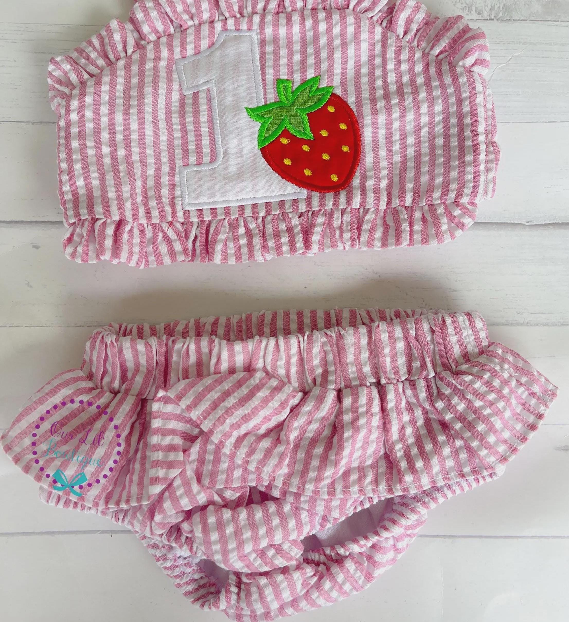 Strawberry Bathing Suit - Monogrammed Seersucker Bathing Suit - Bathing Suit - Baby - Toddler - Pool Party Bathing Suit - Gingham