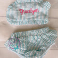 Monogrammed Seersucker Bathing Suit - Baby Toddler Swimsuit - Custom Birthday Bathing Suits - You Choose Theme