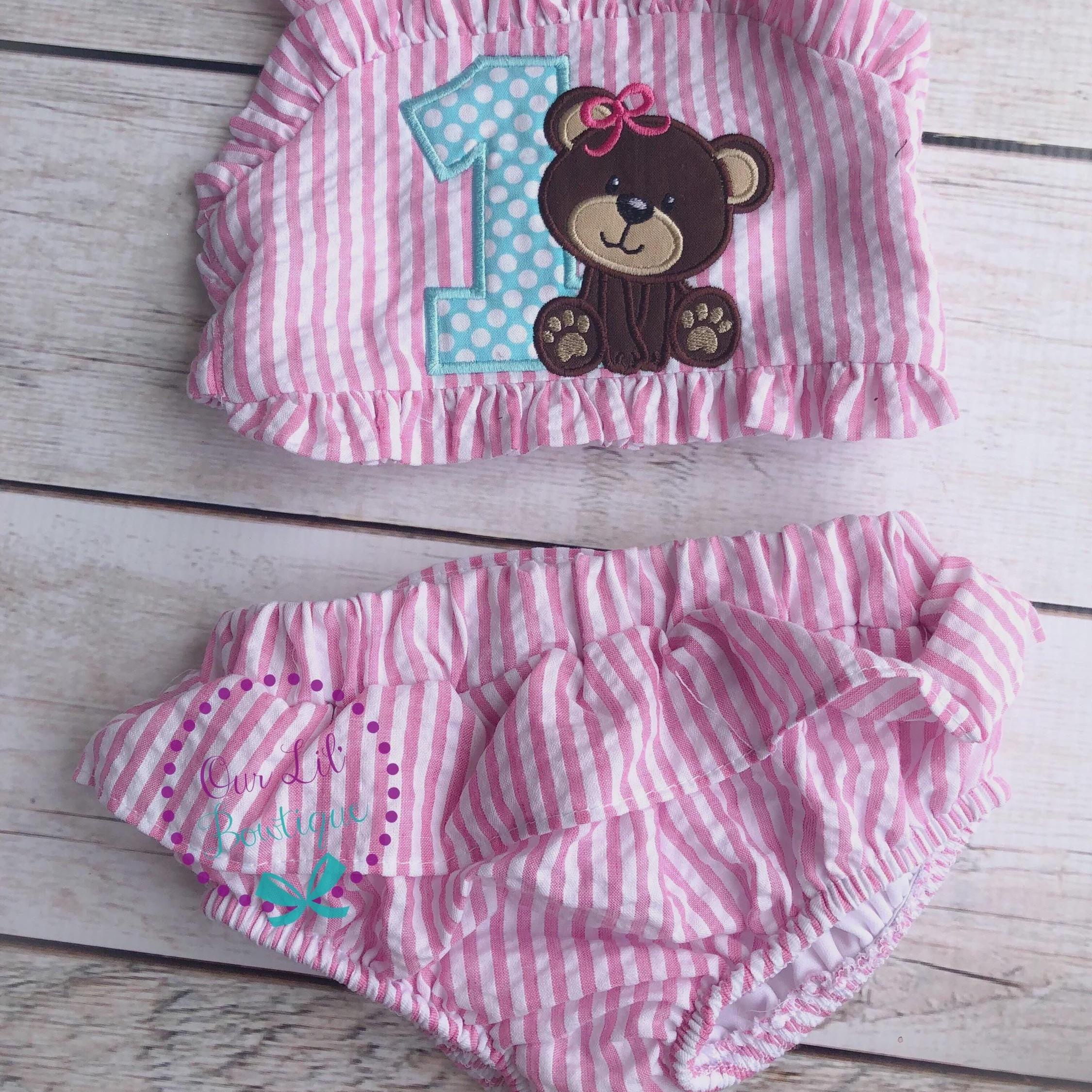 Monogrammed Seersucker Bathing Suit - Baby Toddler Swimsuit - Custom Birthday Bathing Suits - You Choose Theme