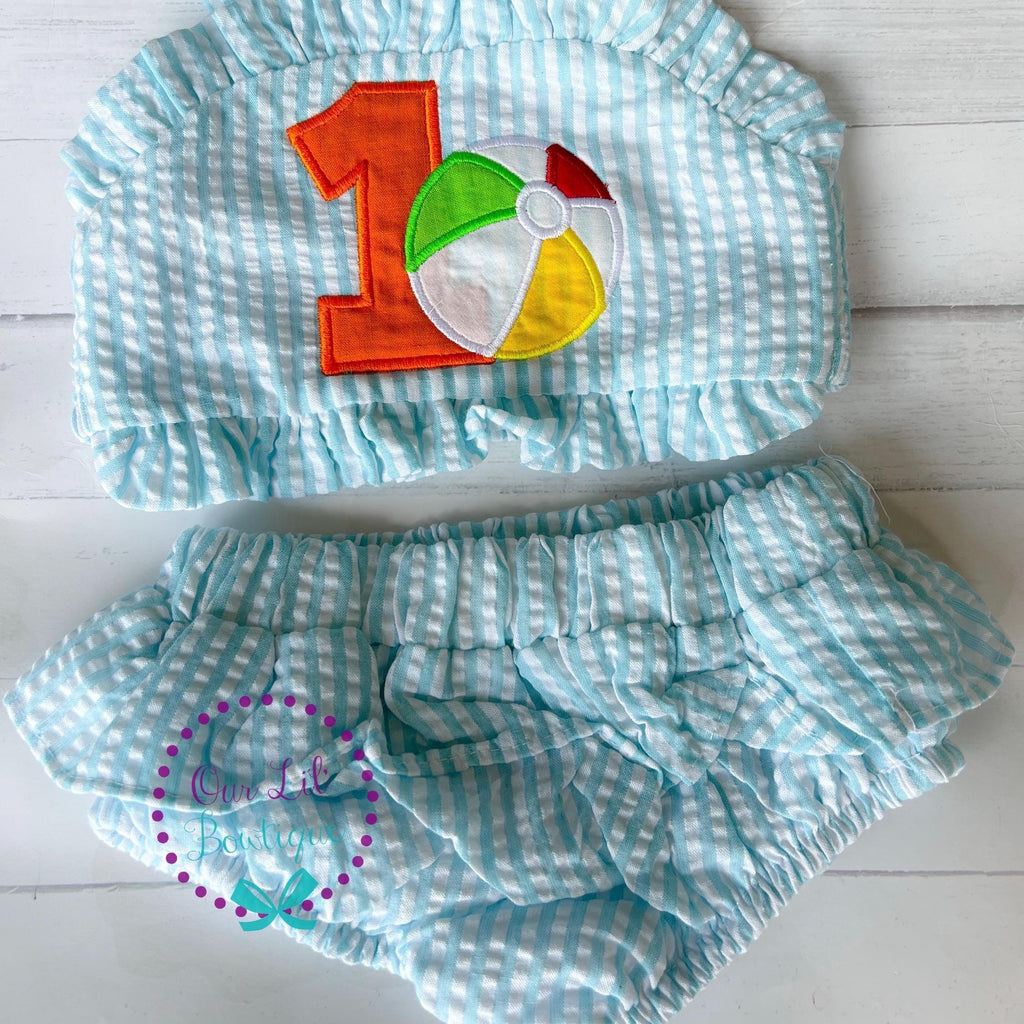 Beach Ball Bathing Suit - Monogrammed Seersucker Bathing Suit - Bathing Suit - Pool Party Bathing Suit - Gingham - One in the Sun