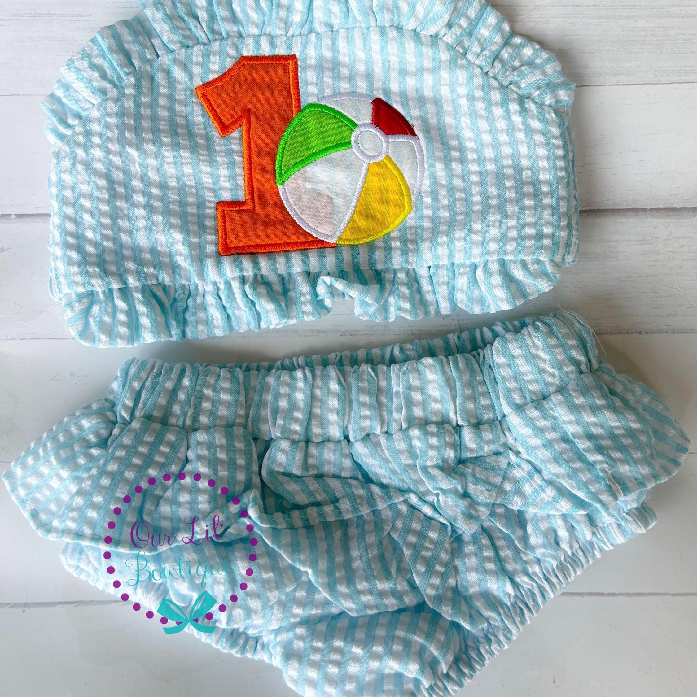 Beach Ball Bathing Suit - Monogrammed Seersucker Bathing Suit - Bathing Suit - Pool Party Bathing Suit - Gingham - One in the Sun