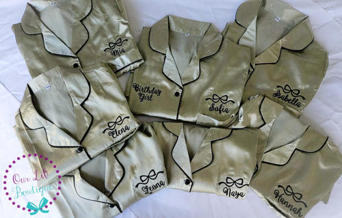 Birthday Girl - Bow Personalized Pajamas - Silk Pajamas - Kids PJs - Birthday PJs- Personalized Birthday Shirt