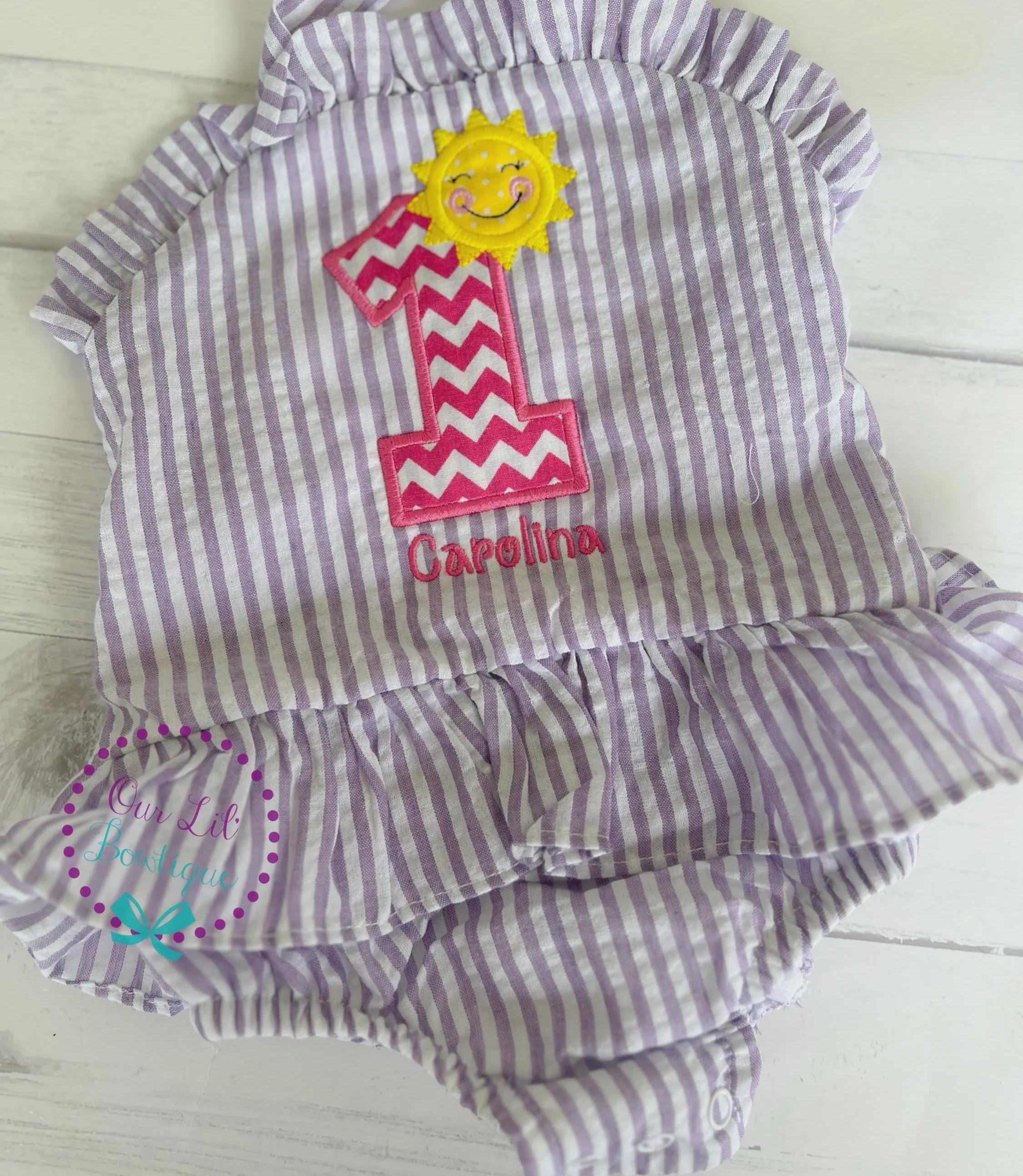 Monogrammed Sunshine Bathing Suit - Baby Toddler Swimsuit - Gingham - Birthday - One in the Sun