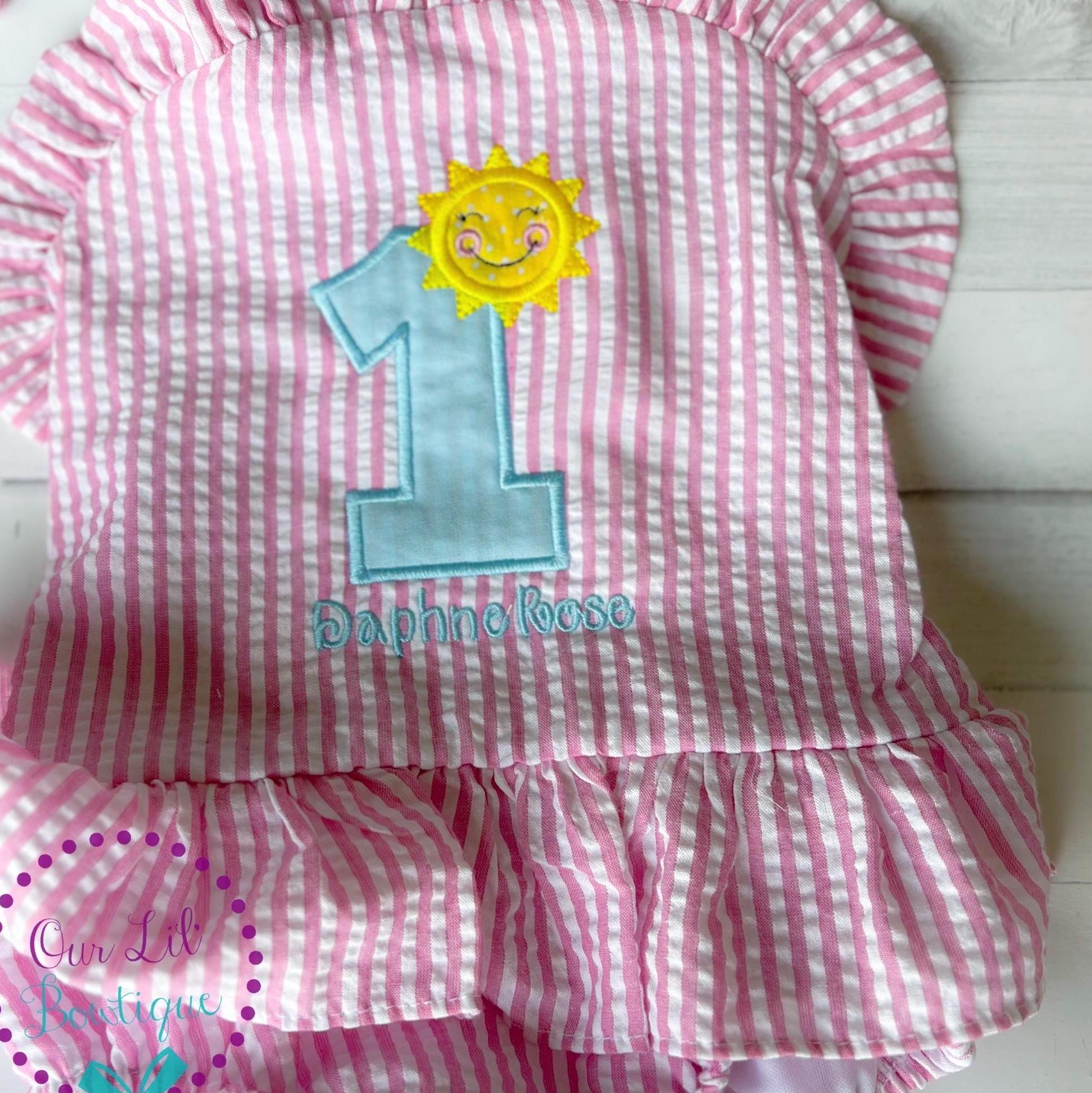 Monogrammed Sunshine Bathing Suit - Baby Toddler Swimsuit - Gingham - Birthday - One in the Sun