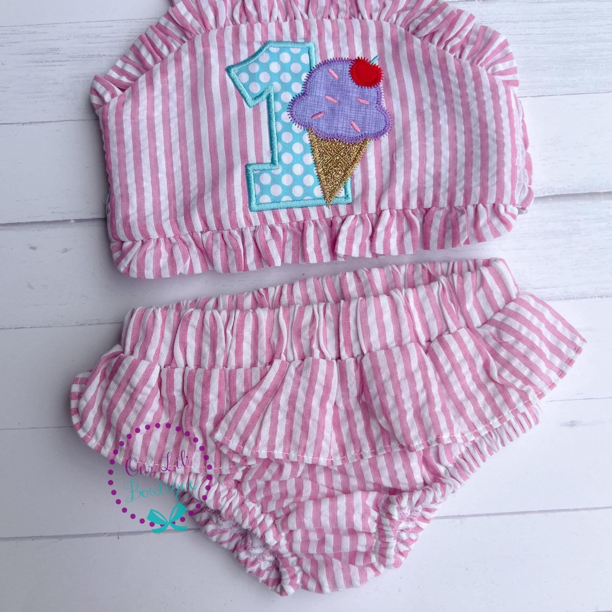 Ice Cream Bathing Suit - Monogrammed Seersucker Bathing Suit - Bathing Suit - Birthday Bathing Suit - Gingham