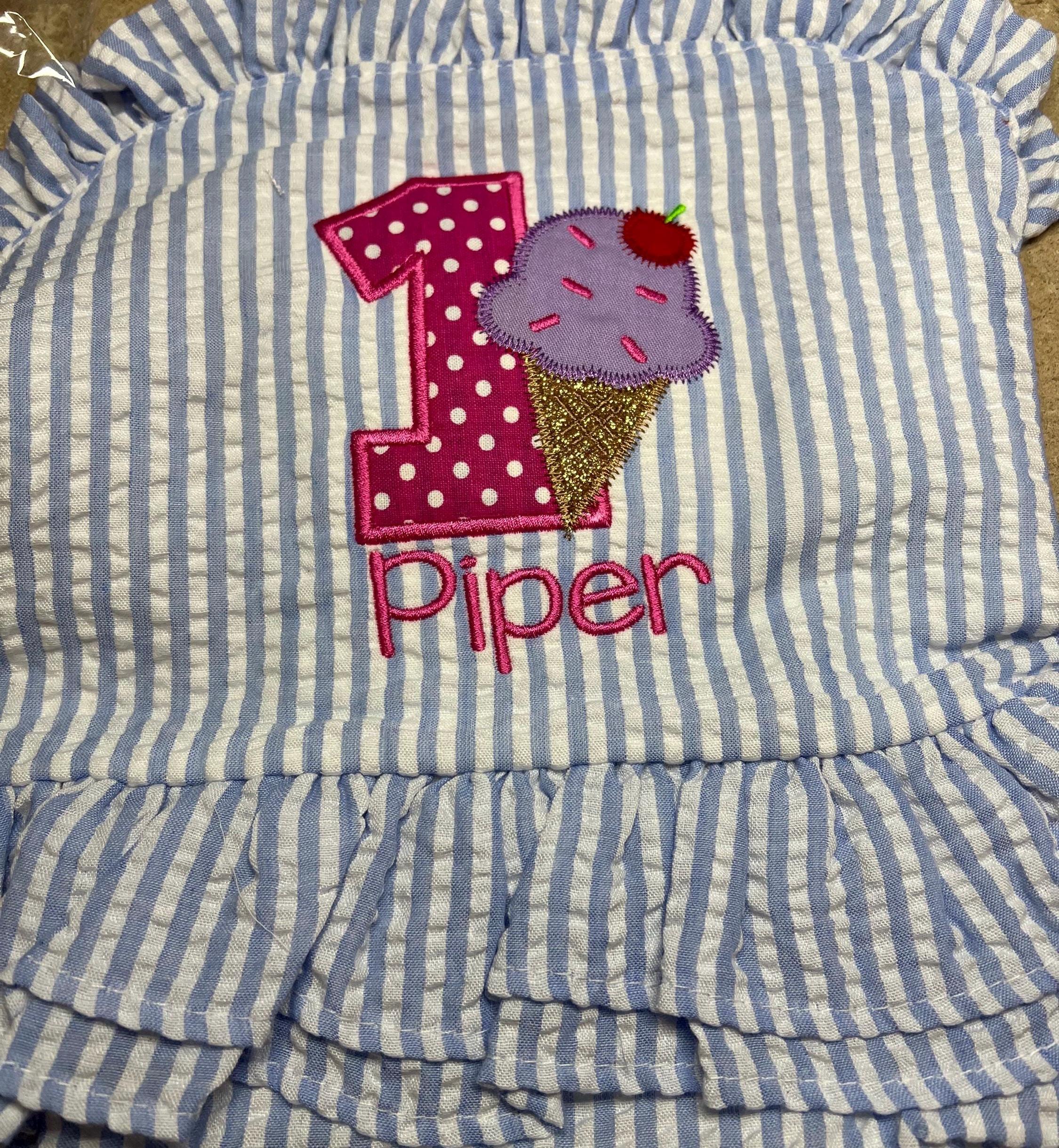 Ice Cream Bathing Suit - Monogrammed Seersucker Bathing Suit - Bathing Suit - Birthday Bathing Suit - Gingham