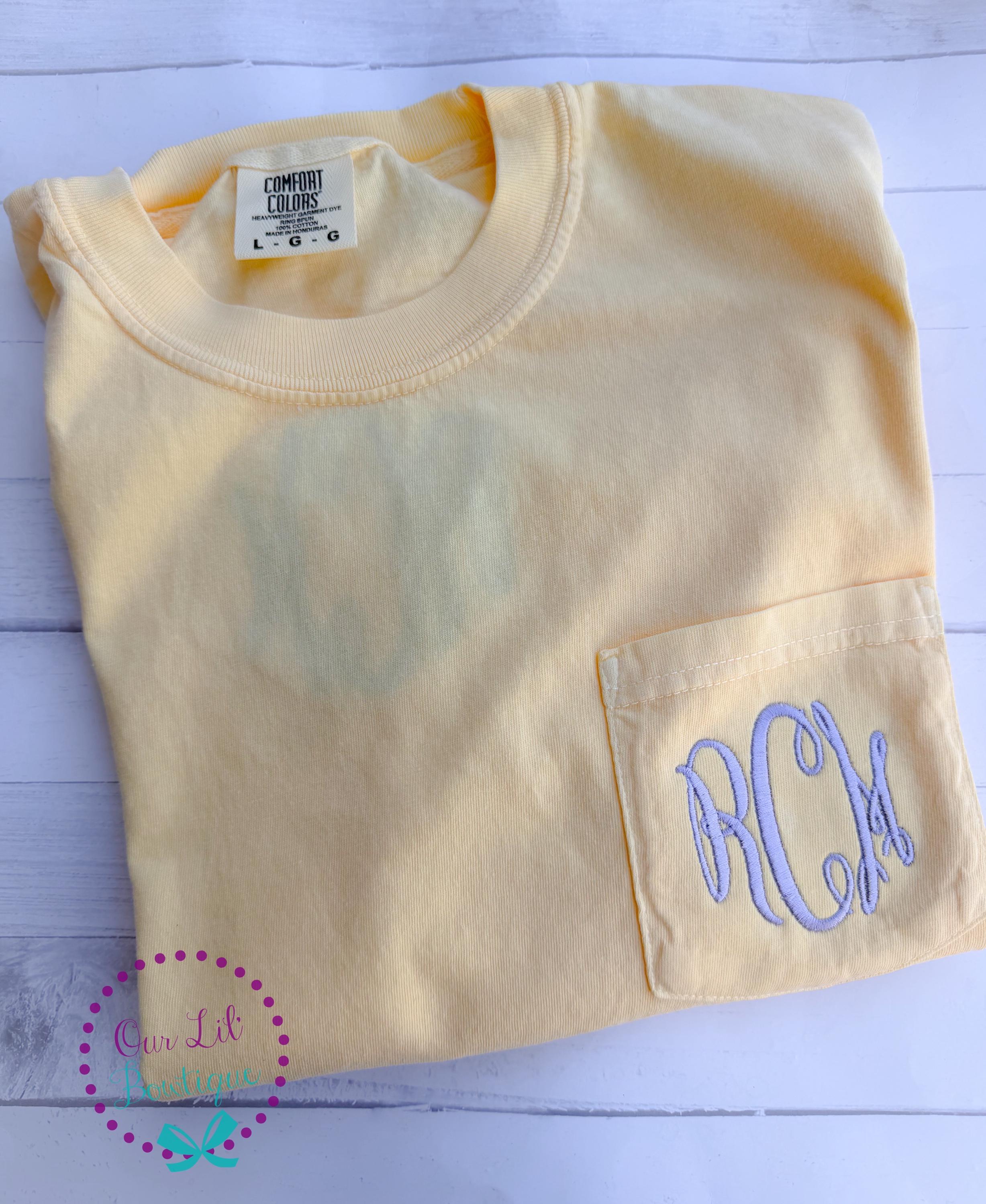 Short Sleeve Comfort Colors Monogram Pocket Tee - Short Sleeve T-Shirt -Comfort Colors - Monogram Pocket T-shirt - Monogram Pocket T-Shirt