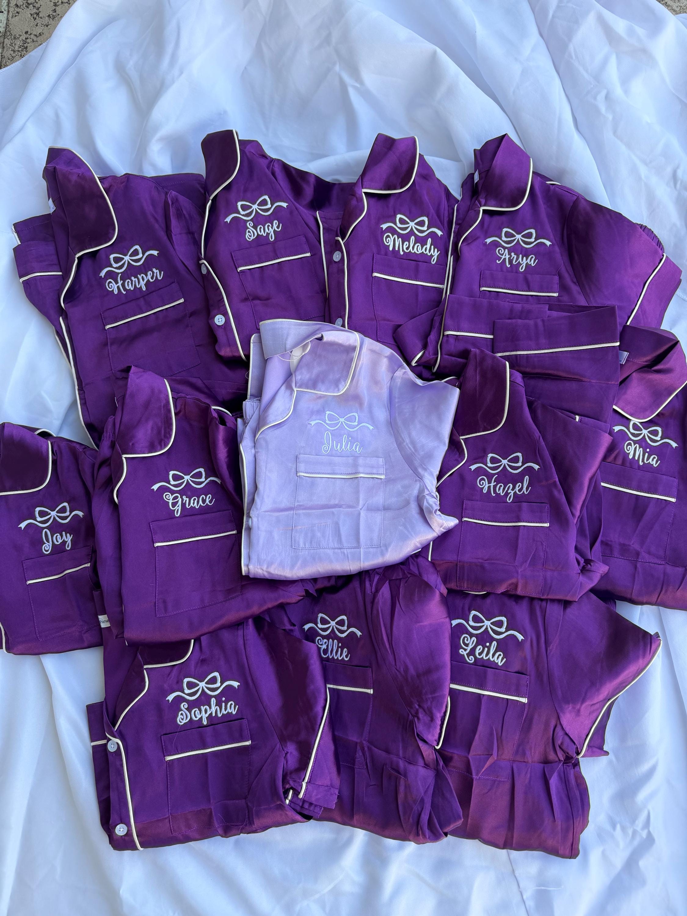 Birthday Girl - Bow Personalized Pajamas - Silk Pajamas - Kids PJs - Birthday PJs- Personalized Birthday Shirt