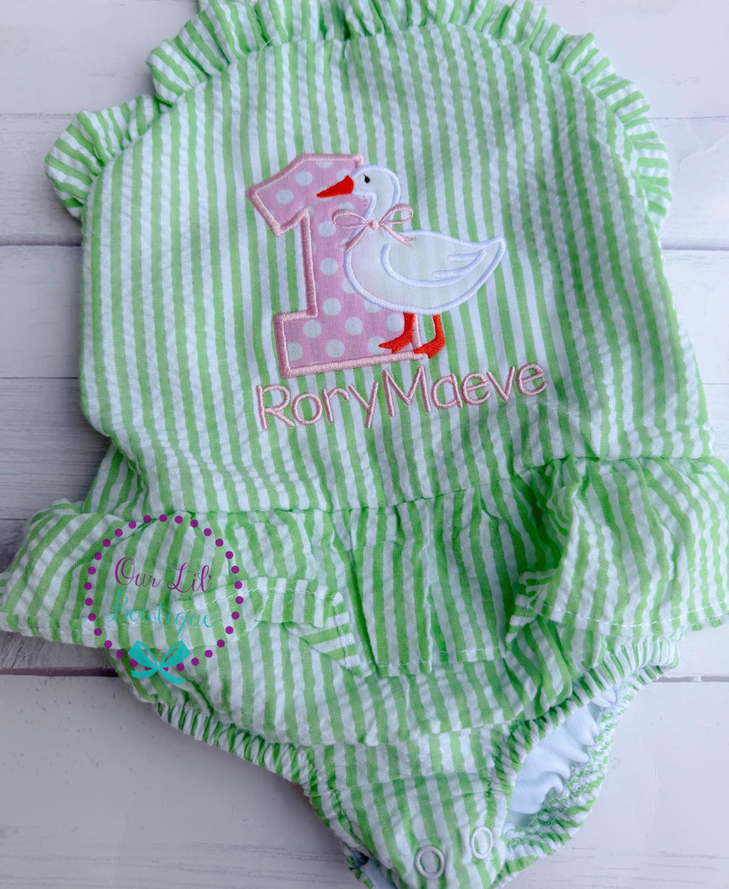 Goose Bathing Suit - Monogrammed Seersucker Bathing Suit - Bathing Suit - Baby - Toddler -- Gingham - Silly Goose