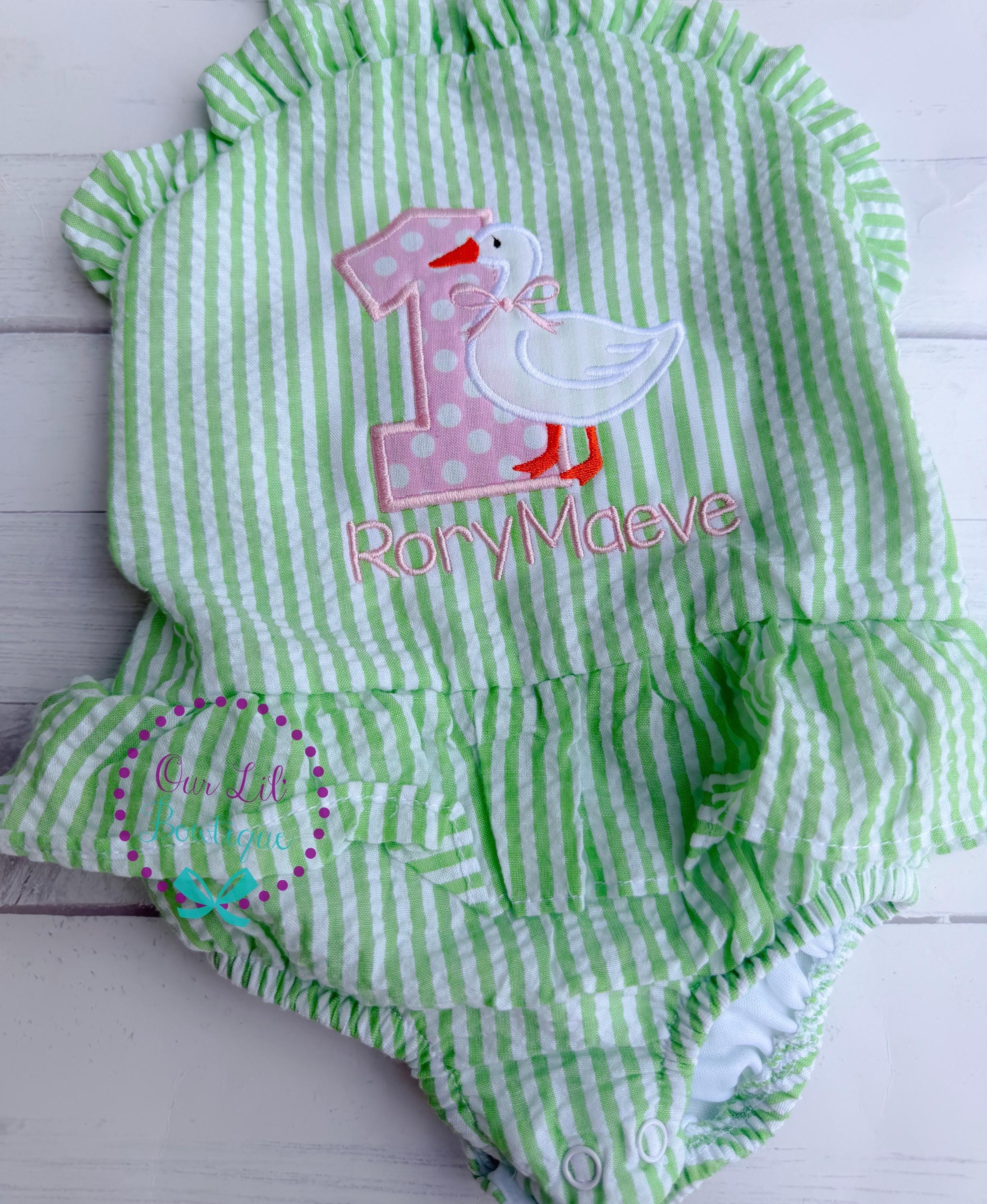 Goose Bathing Suit - Monogrammed Seersucker Bathing Suit - Bathing Suit - Baby - Toddler -- Gingham - Silly Goose