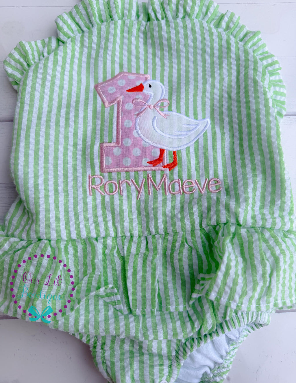 Goose Bathing Suit - Monogrammed Seersucker Bathing Suit - Bathing Suit - Baby - Toddler -- Gingham - Silly Goose