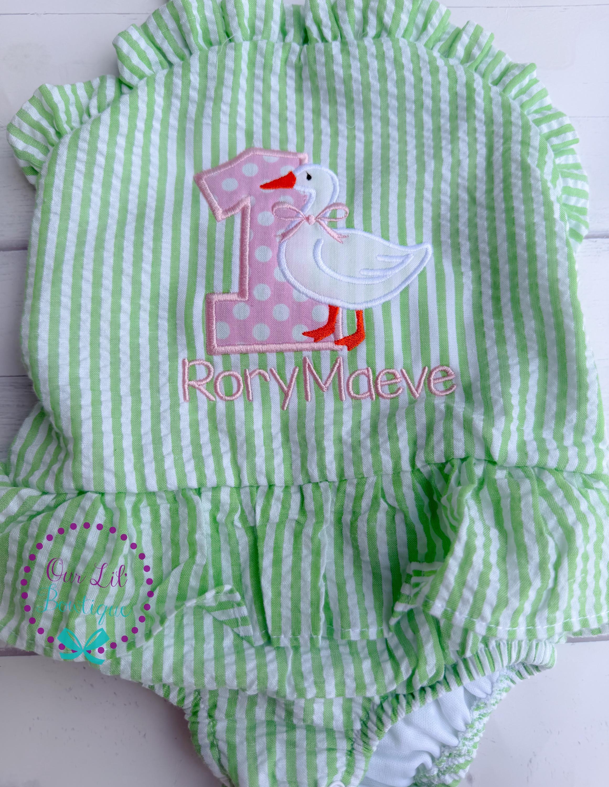 Goose Bathing Suit - Monogrammed Seersucker Bathing Suit - Bathing Suit - Baby - Toddler -- Gingham - Silly Goose