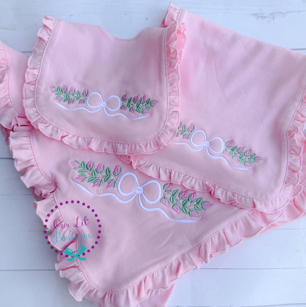 New Baby Gift Set - Personalized Gown, Hat and Burp Cloth, Newborn Gown, Going Home Outfit, Baby Shower Gift - Boy Gift Set - Mint Gown