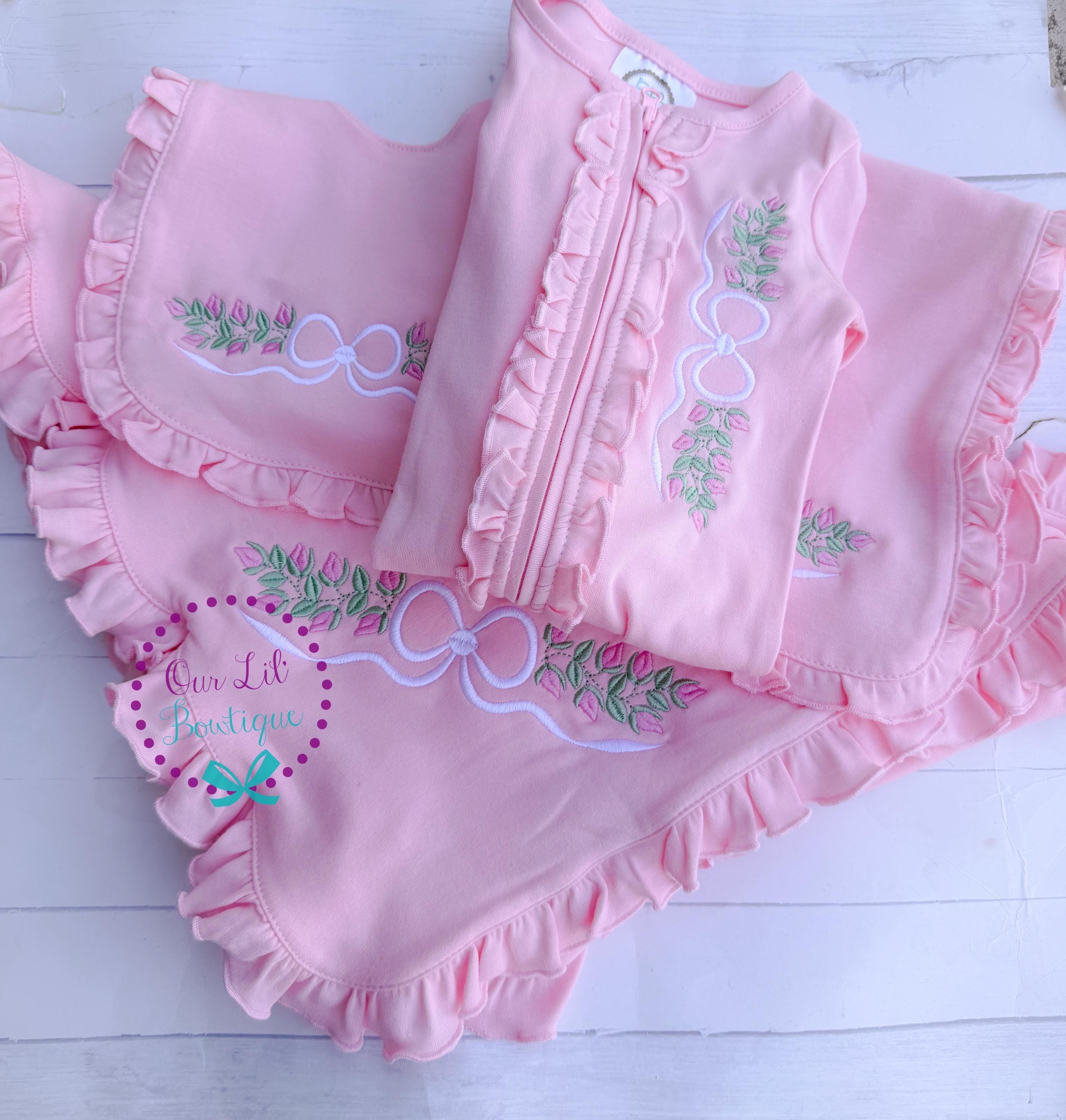 New Baby Gift Set - Personalized Gown, Hat and Burp Cloth, Newborn Gown, Going Home Outfit, Baby Shower Gift - Boy Gift Set - Mint Gown