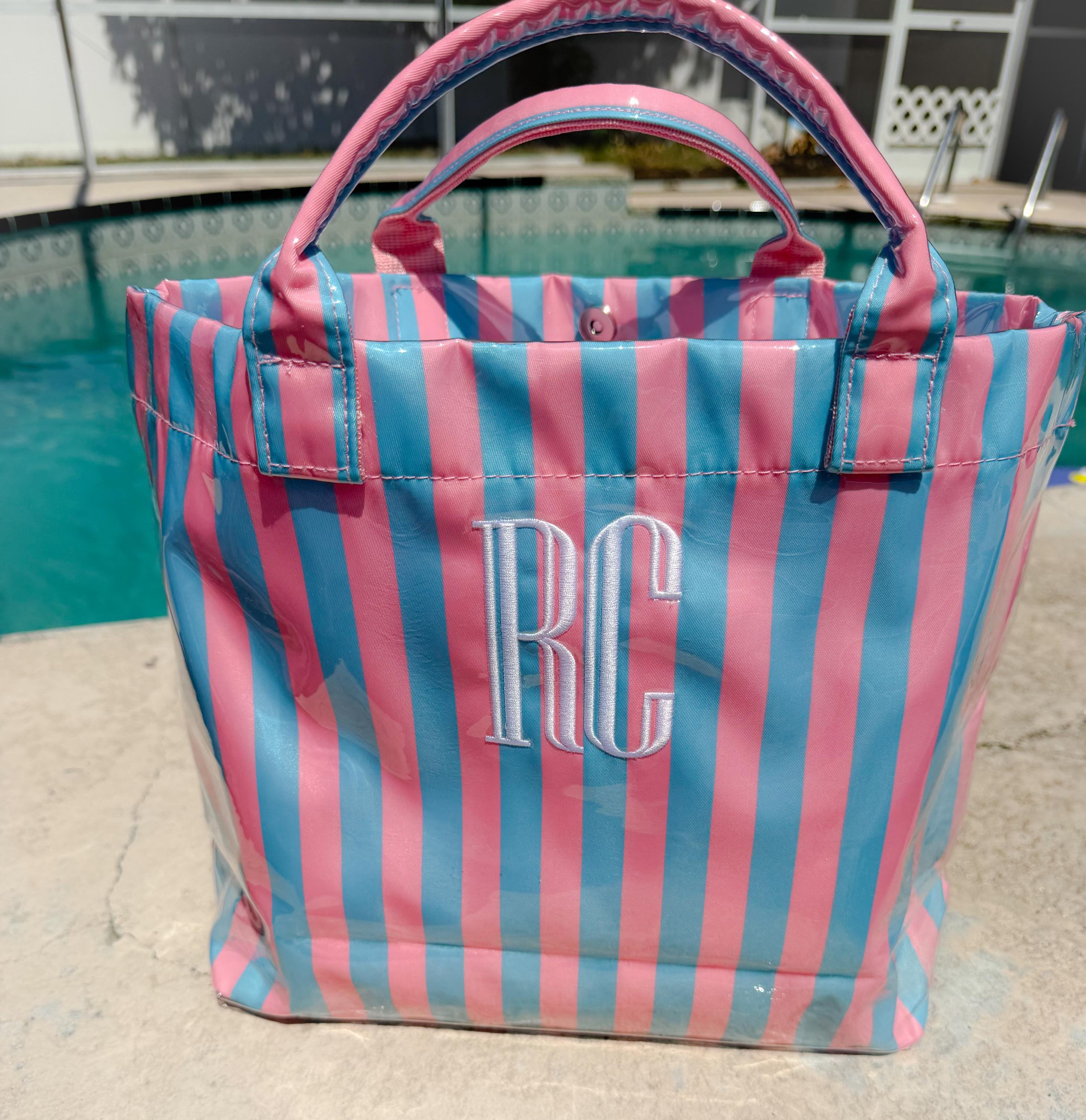 Striped Beach Tote - Personalized Waterproof Beach Bag - Gift -Monogrammed - Striped PVC - Bridesmaid Gift - Girls Weekend