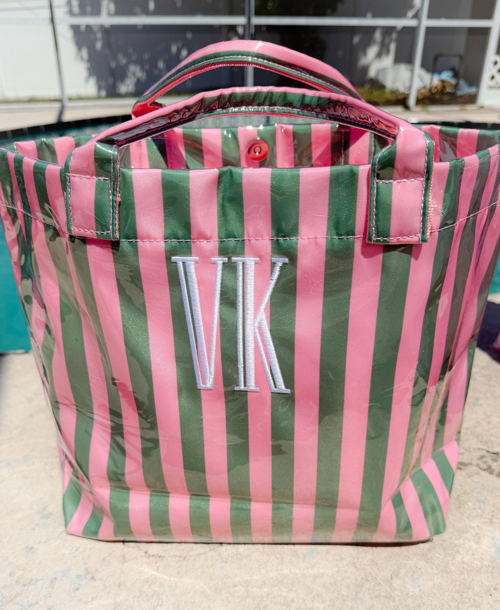Striped Beach Tote - Personalized Waterproof Beach Bag - Gift -Monogrammed - Striped PVC - Bridesmaid Gift - Girls Weekend