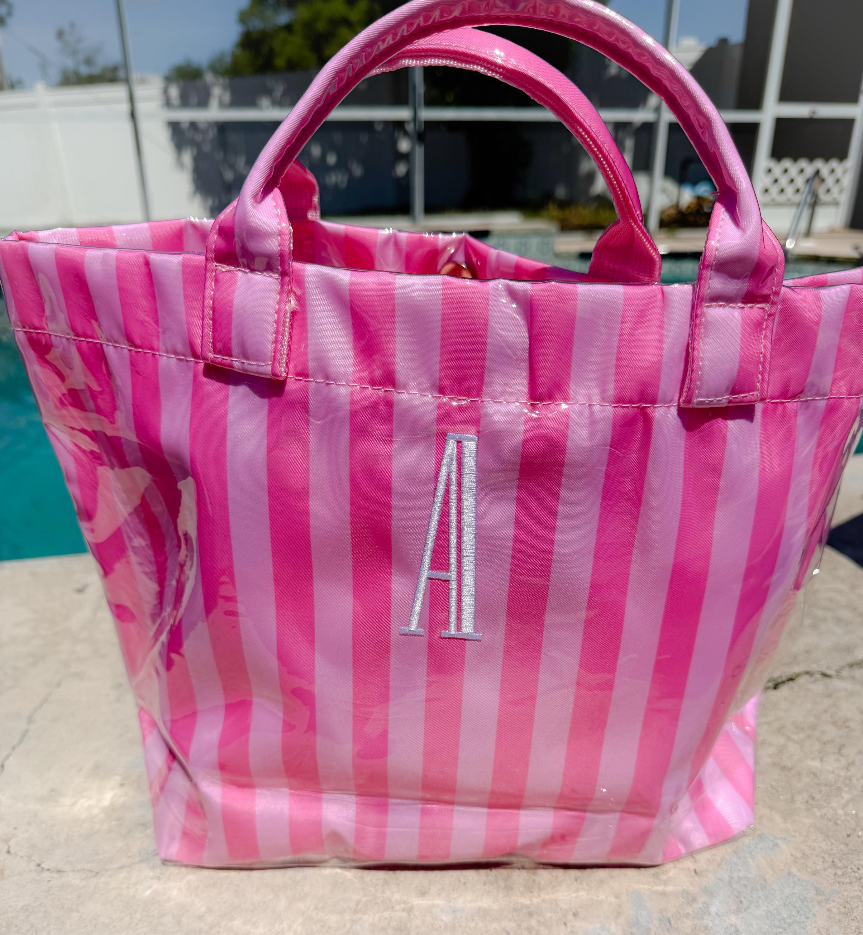 Striped Beach Tote - Personalized Waterproof Beach Bag - Gift -Monogrammed - Striped PVC - Bridesmaid Gift - Girls Weekend