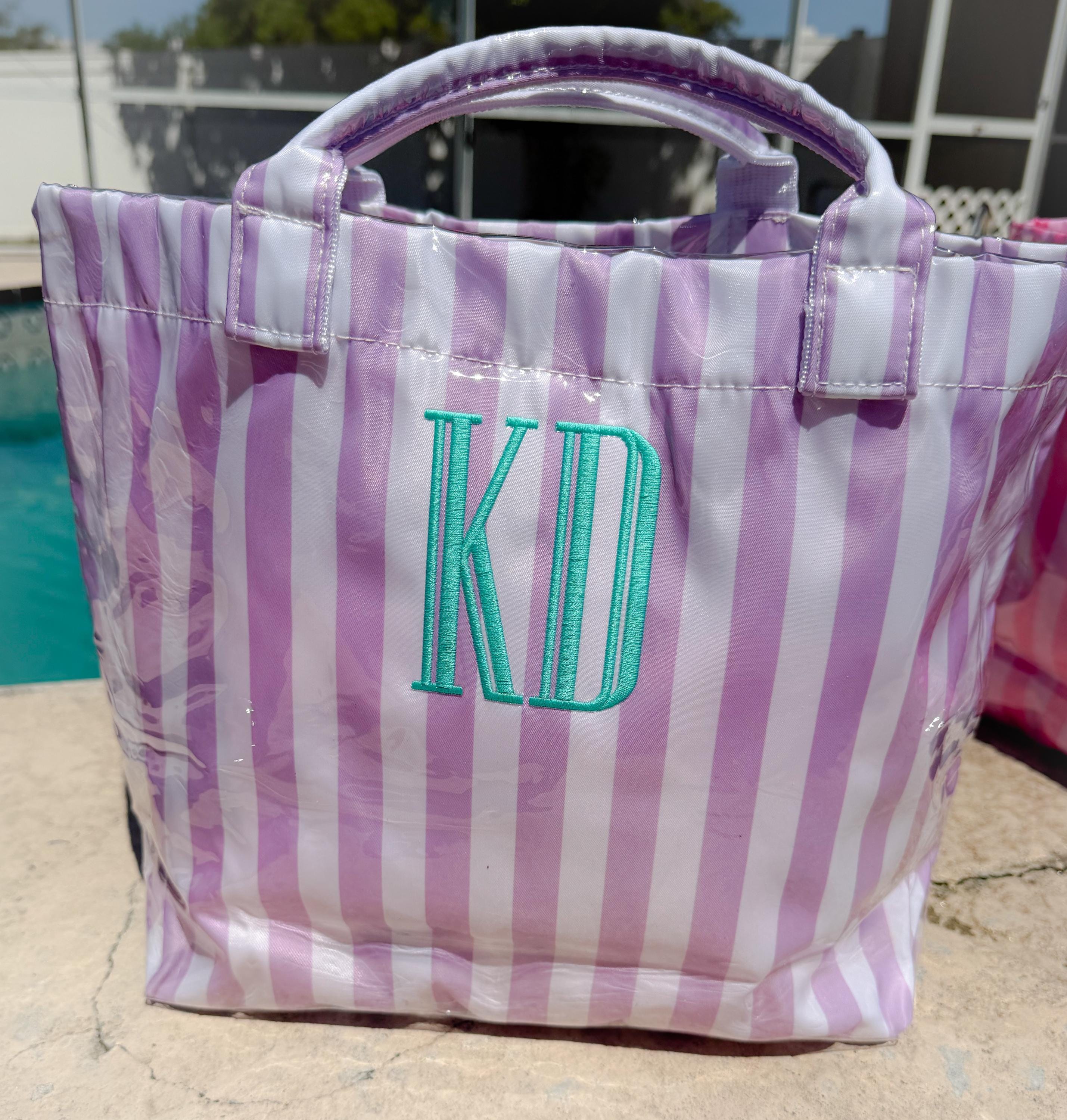 Striped Beach Tote - Personalized Waterproof Beach Bag - Gift -Monogrammed - Striped PVC - Bridesmaid Gift - Girls Weekend