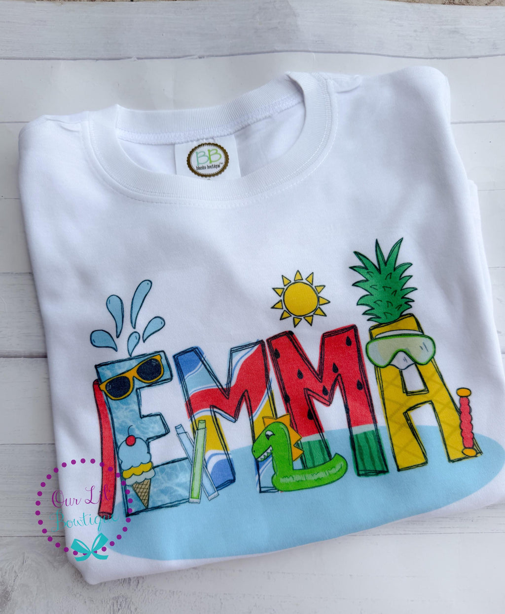 Girls Personalized Pool Shirt: Summer Name Monogram
