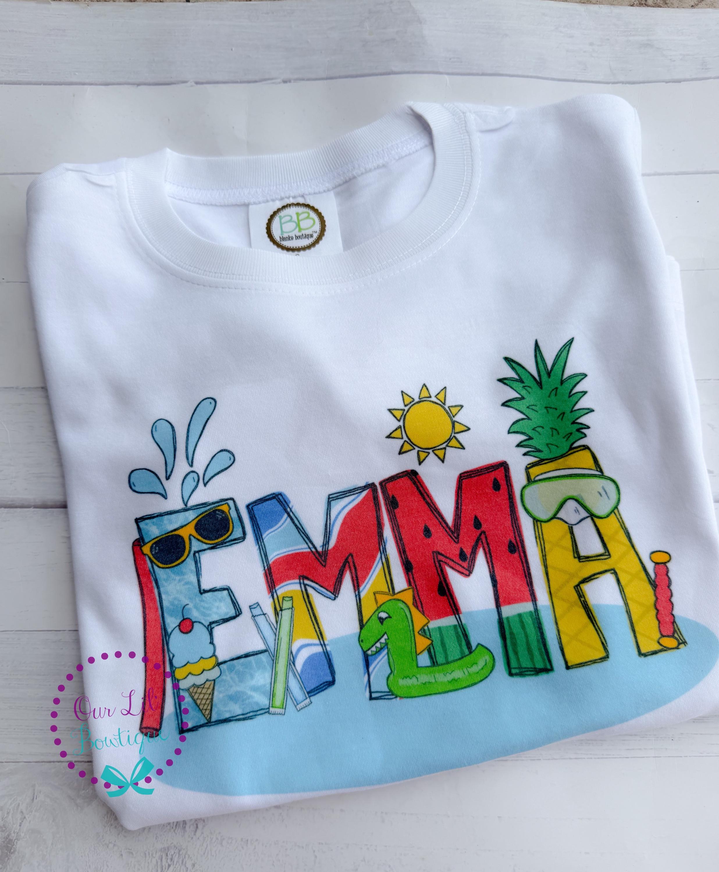 Girls Personalized Pool Shirt: Summer Name Monogram