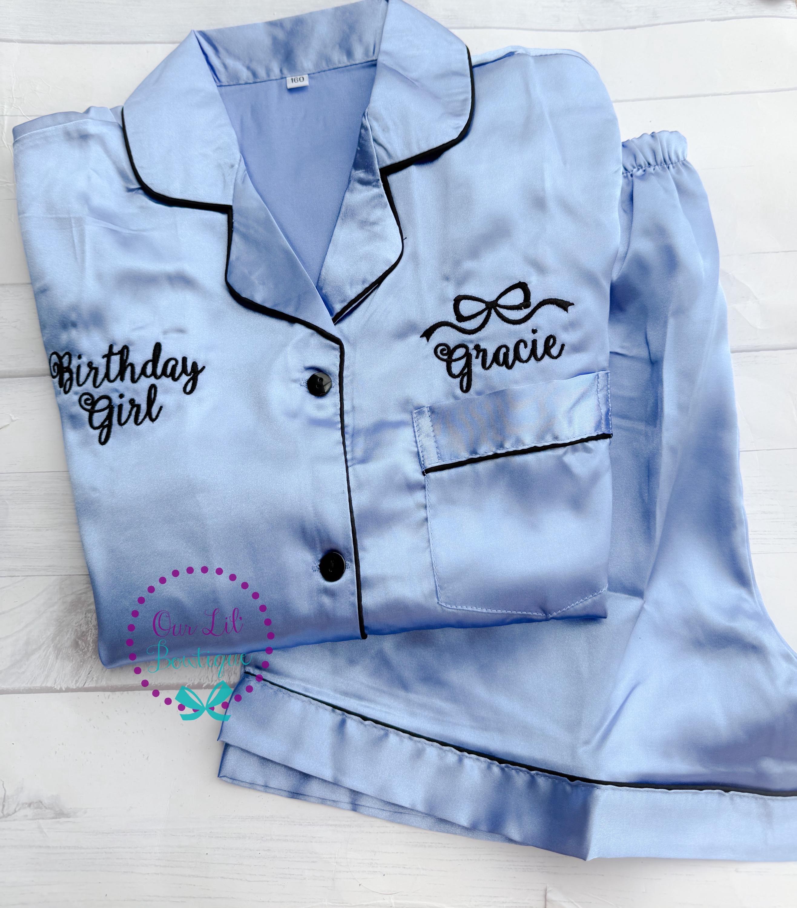 Bow Personalized Pajamas - Silk Pajamas - Kids PJs - Birthday PJs- Personalized Birthday Shirt - Valentine Pajamas