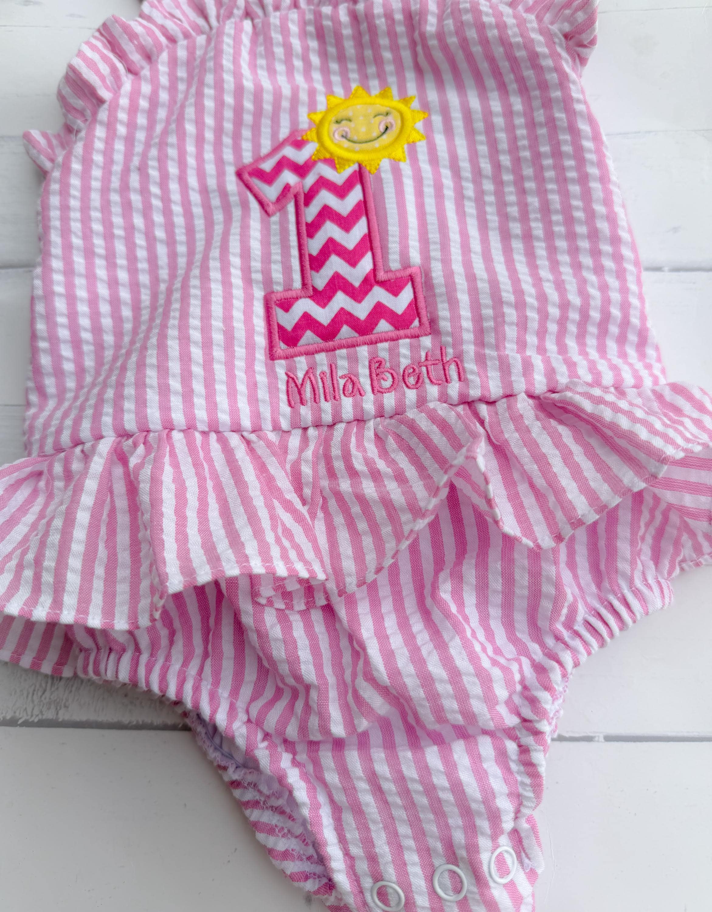 Monogrammed Sunshine Bathing Suit - Baby Toddler Swimsuit - Gingham - Birthday - One in the Sun