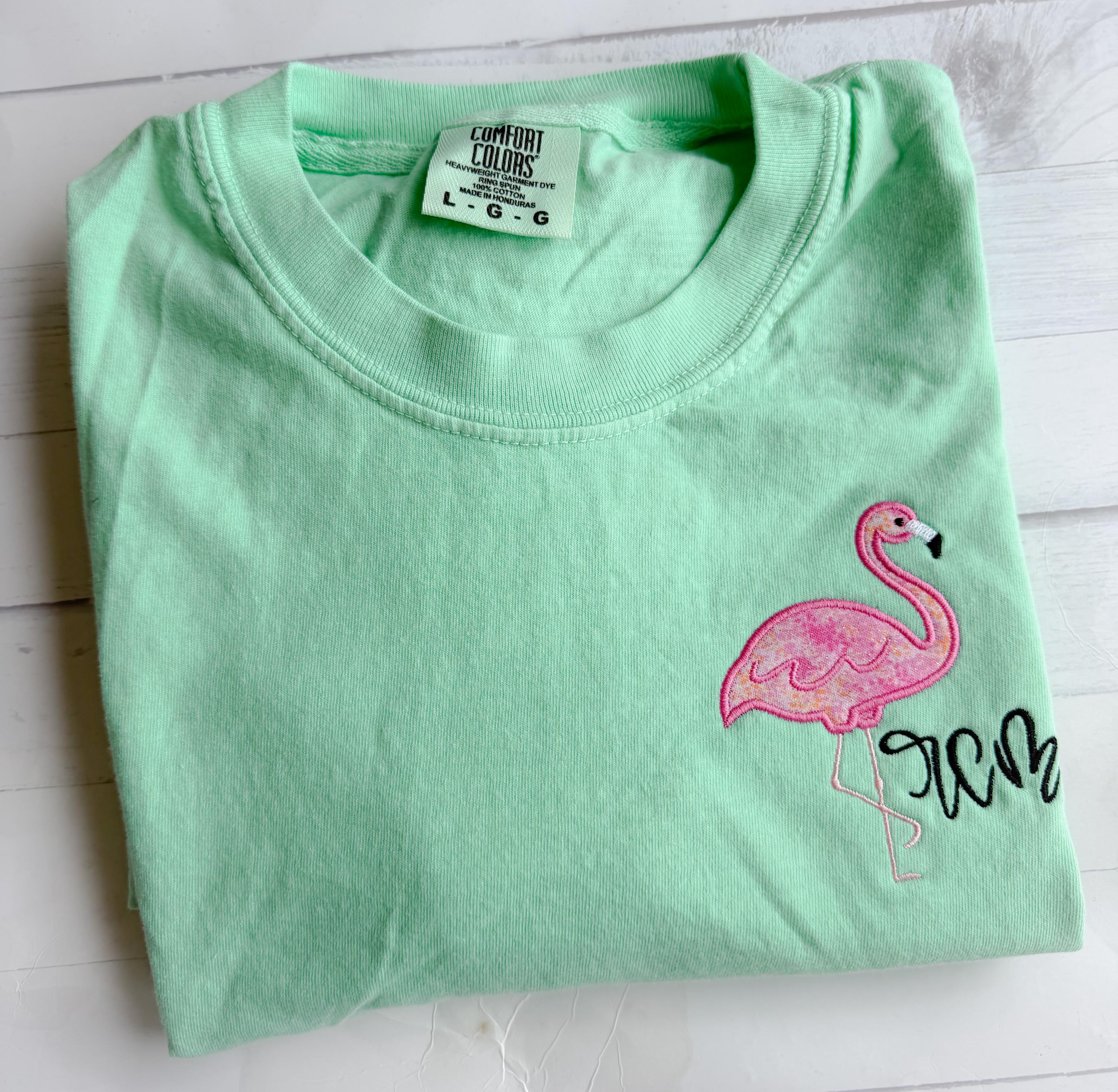 Embroidered Flamingo Tee - Comfort Colors Monogram Shirt - Flamingo Tail Shirt - Beach Tee