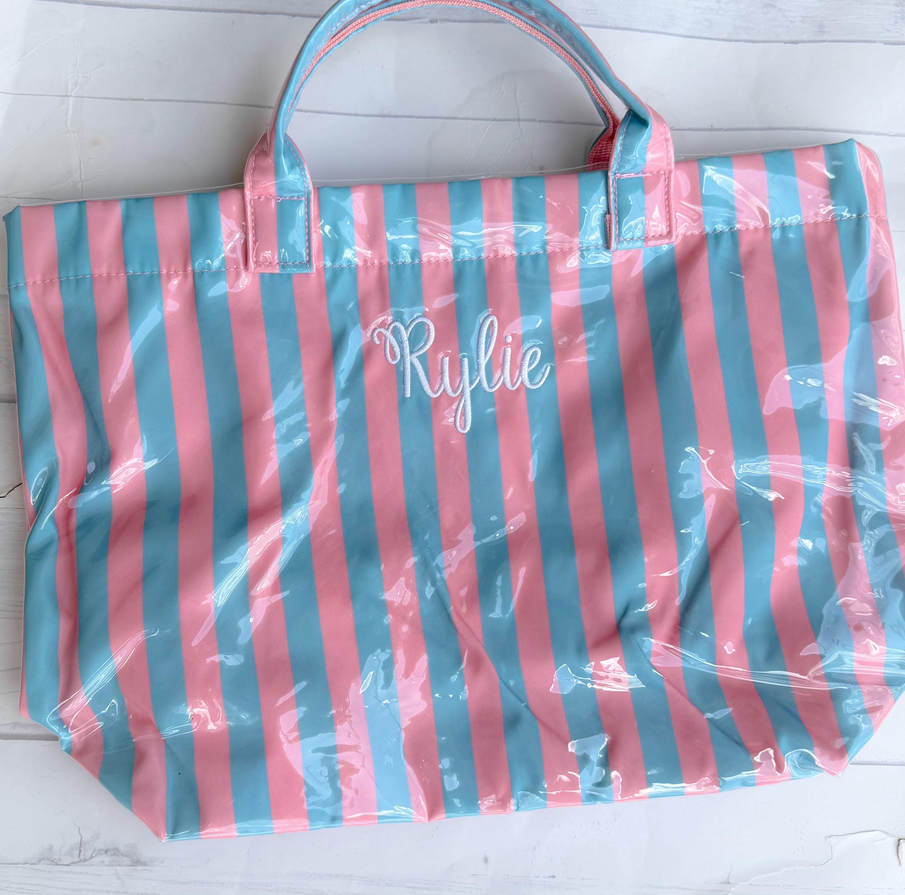 Striped Beach Tote - Personalized Waterproof Beach Bag - Gift -Monogrammed - Striped PVC - Bridesmaid Gift - Girls Weekend