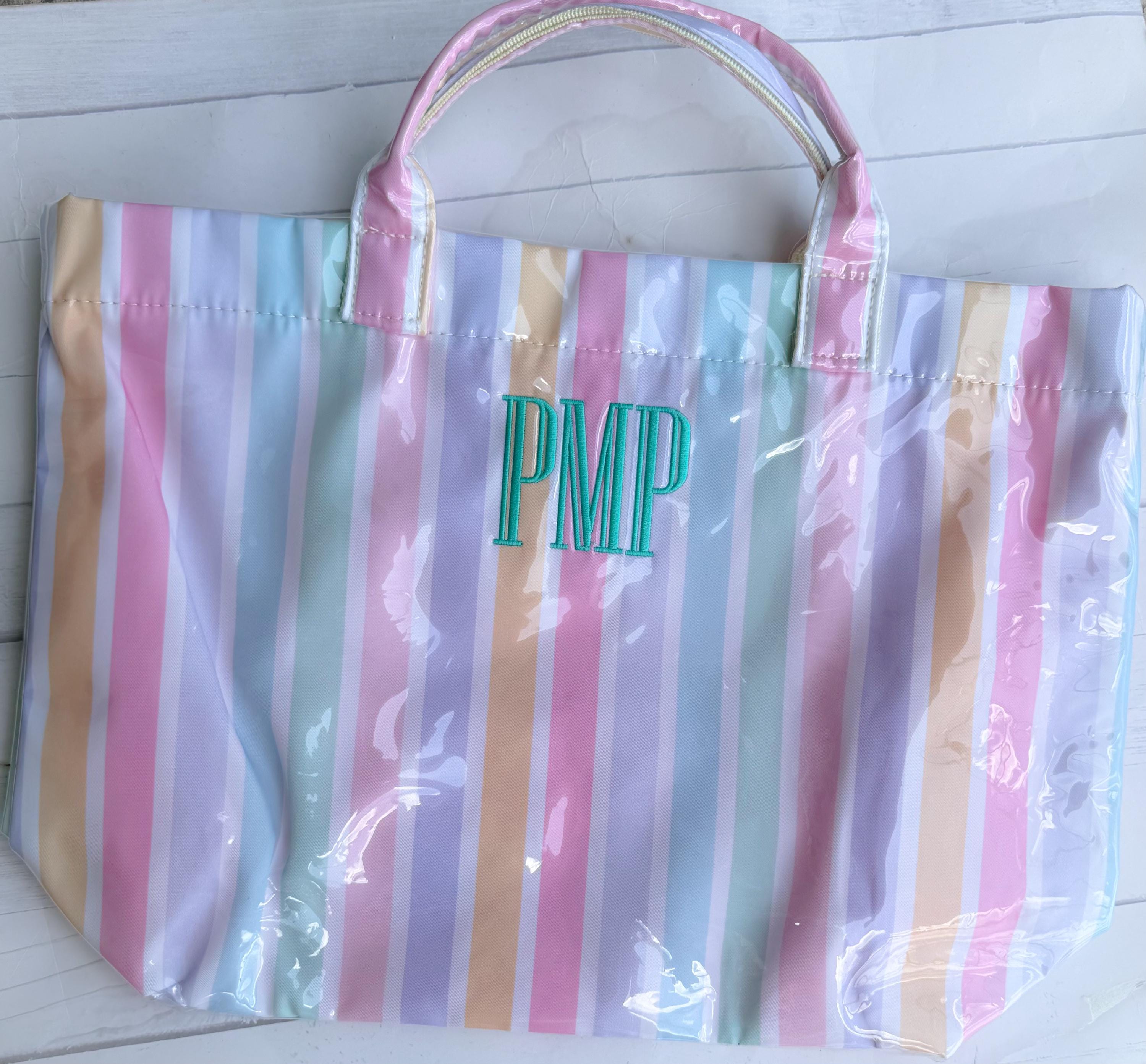 Striped Beach Tote - Personalized Waterproof Beach Bag - Gift -Monogrammed - Striped PVC - Bridesmaid Gift - Girls Weekend