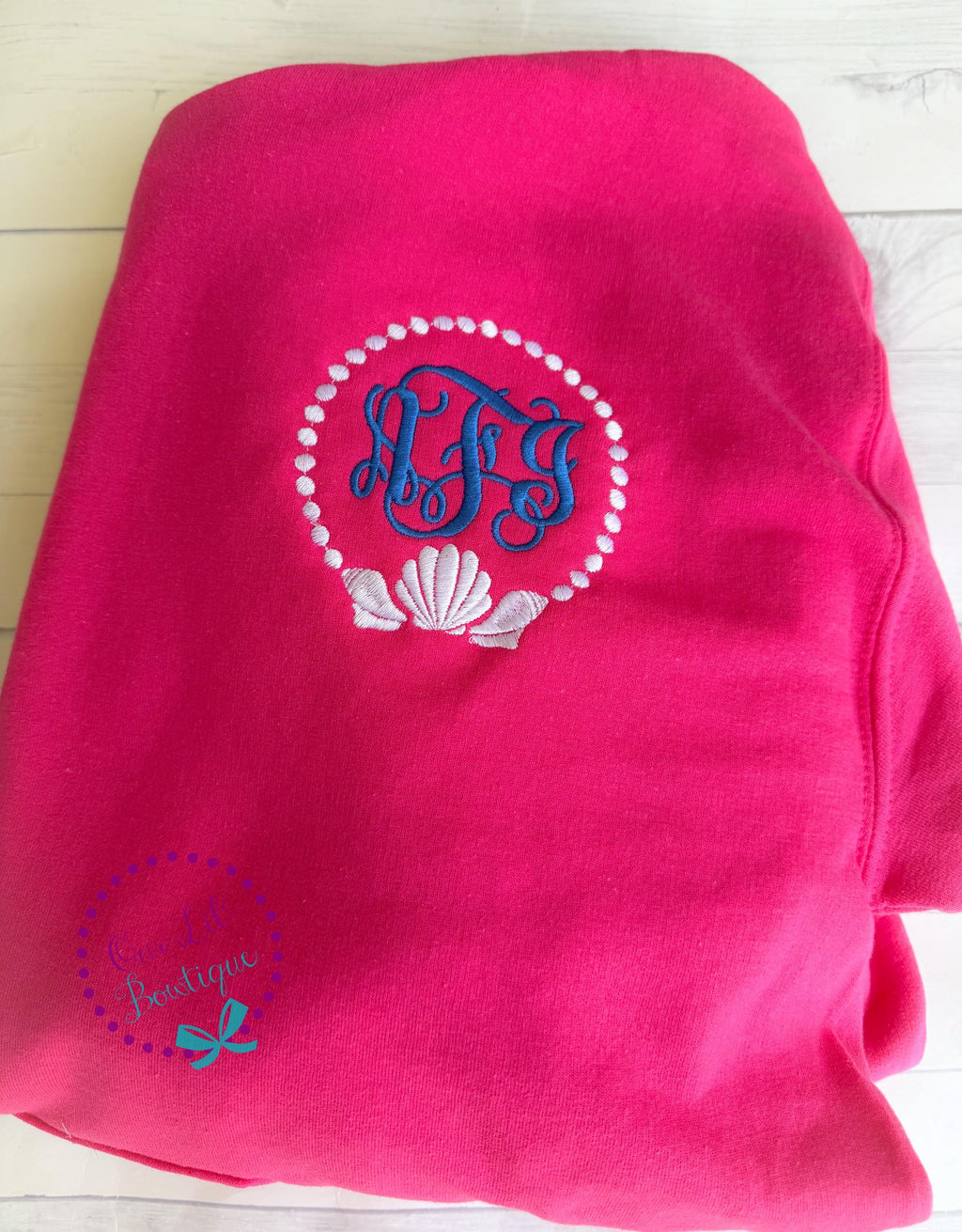 Seashell Monogram Comfort Colors Tee: Women's Pocket T-Shirt