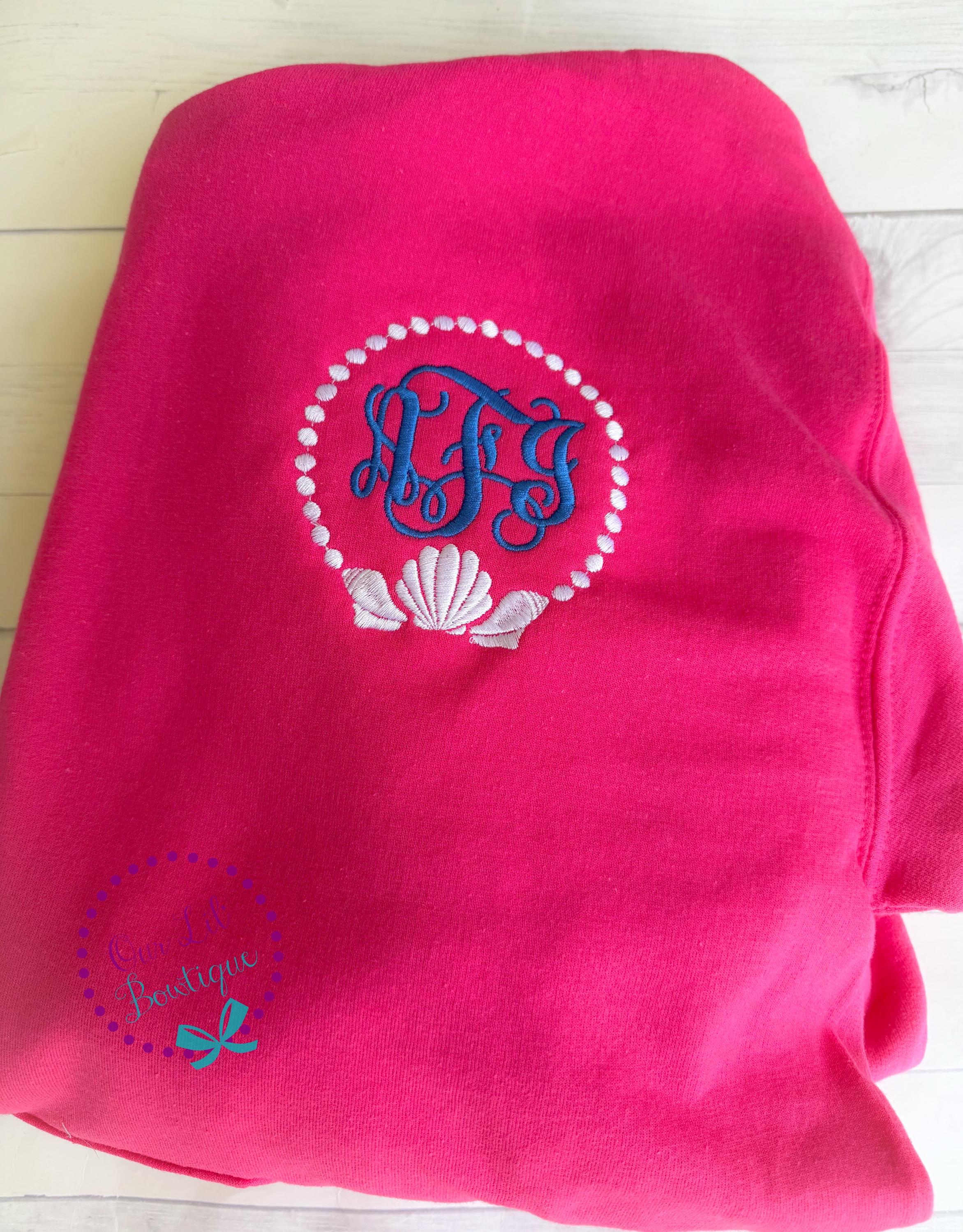 Seashell Monogram Comfort Colors Tee: Women's Pocket T-Shirt